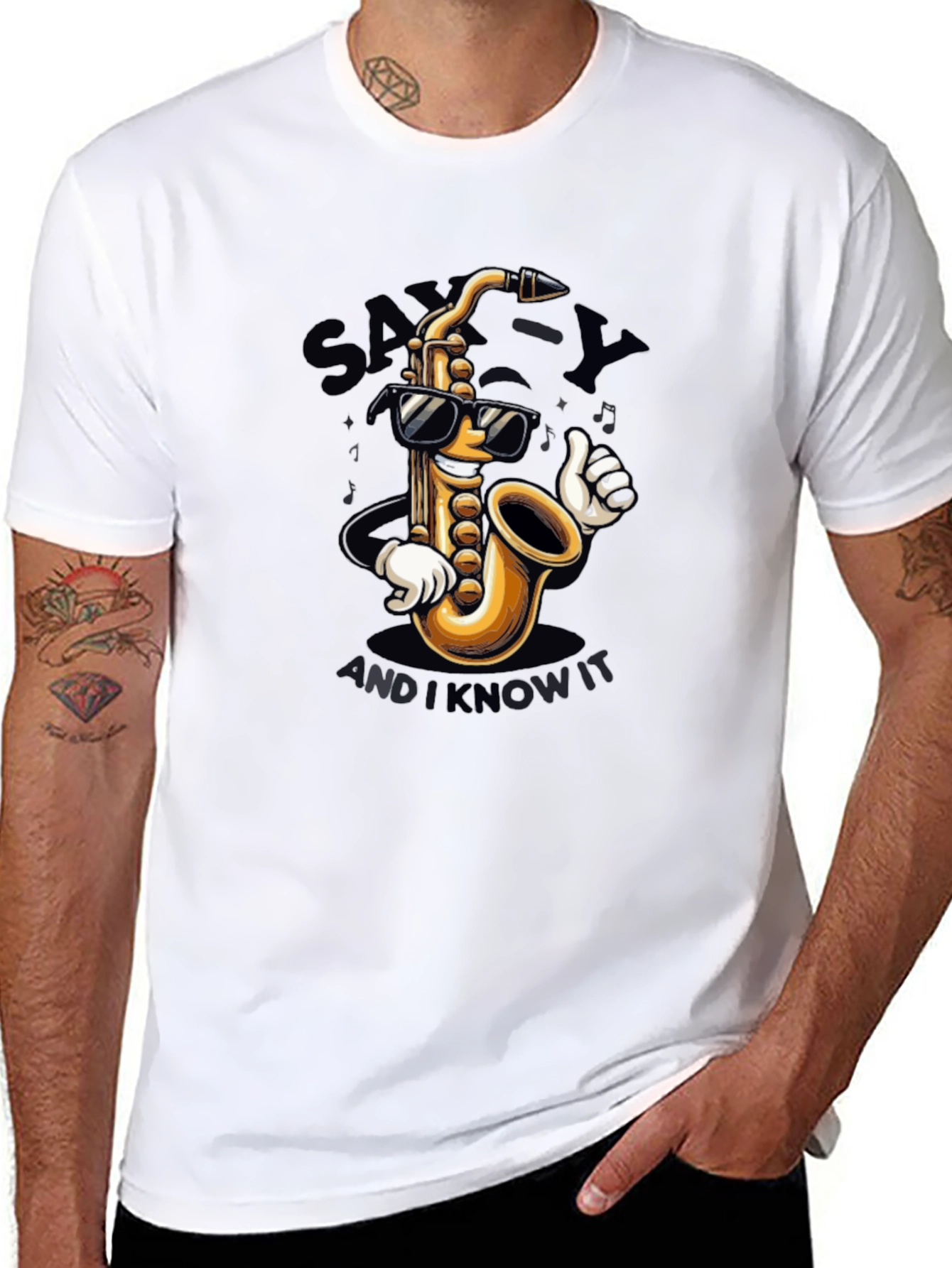 Black Sax-y and I Know It Black Graphic T-Shirt view 8