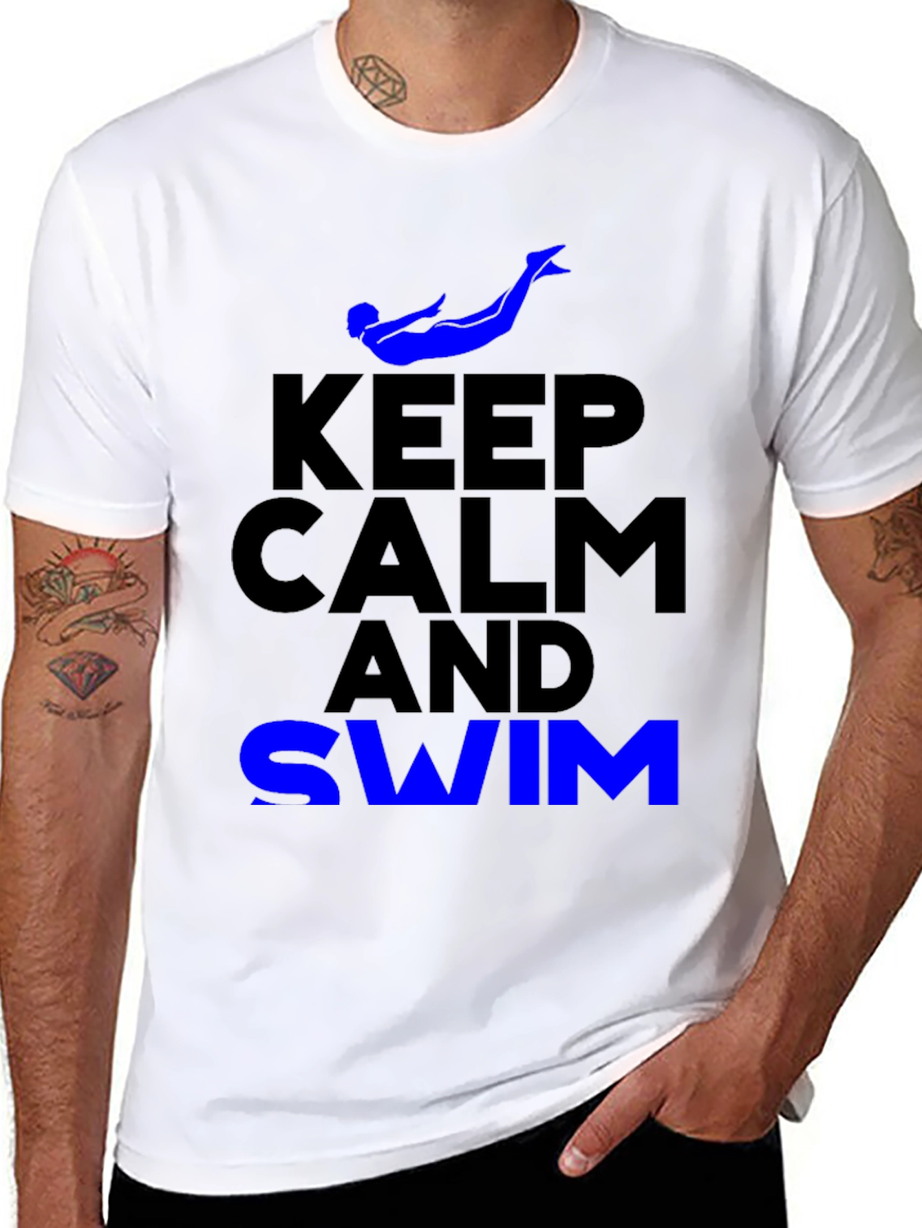 Black Keep Calm and Swim Graphic Tee - Blue view 8