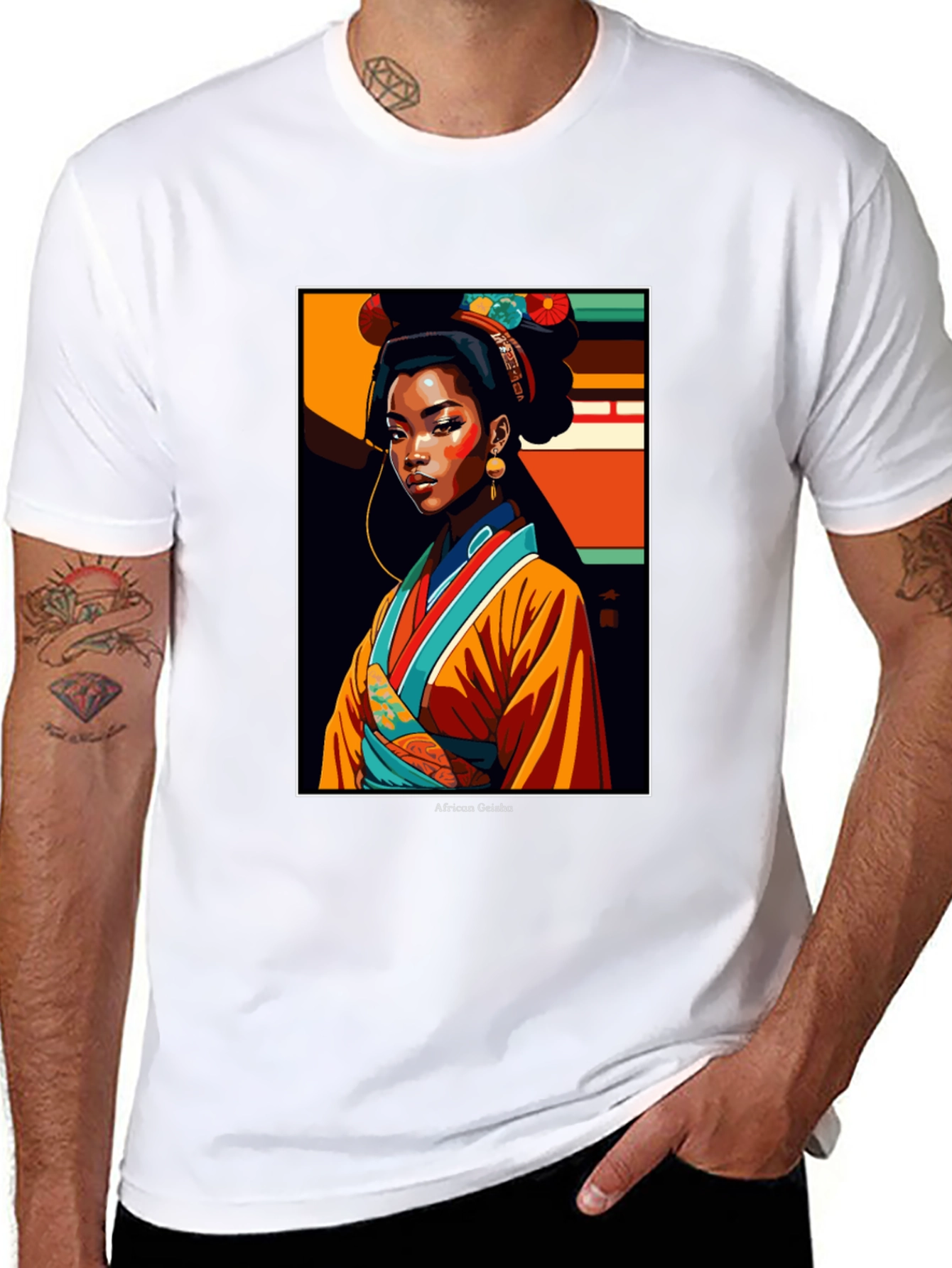 Black African Geisha Graphic Tee - Stylish Unisex T-Shirt view 8