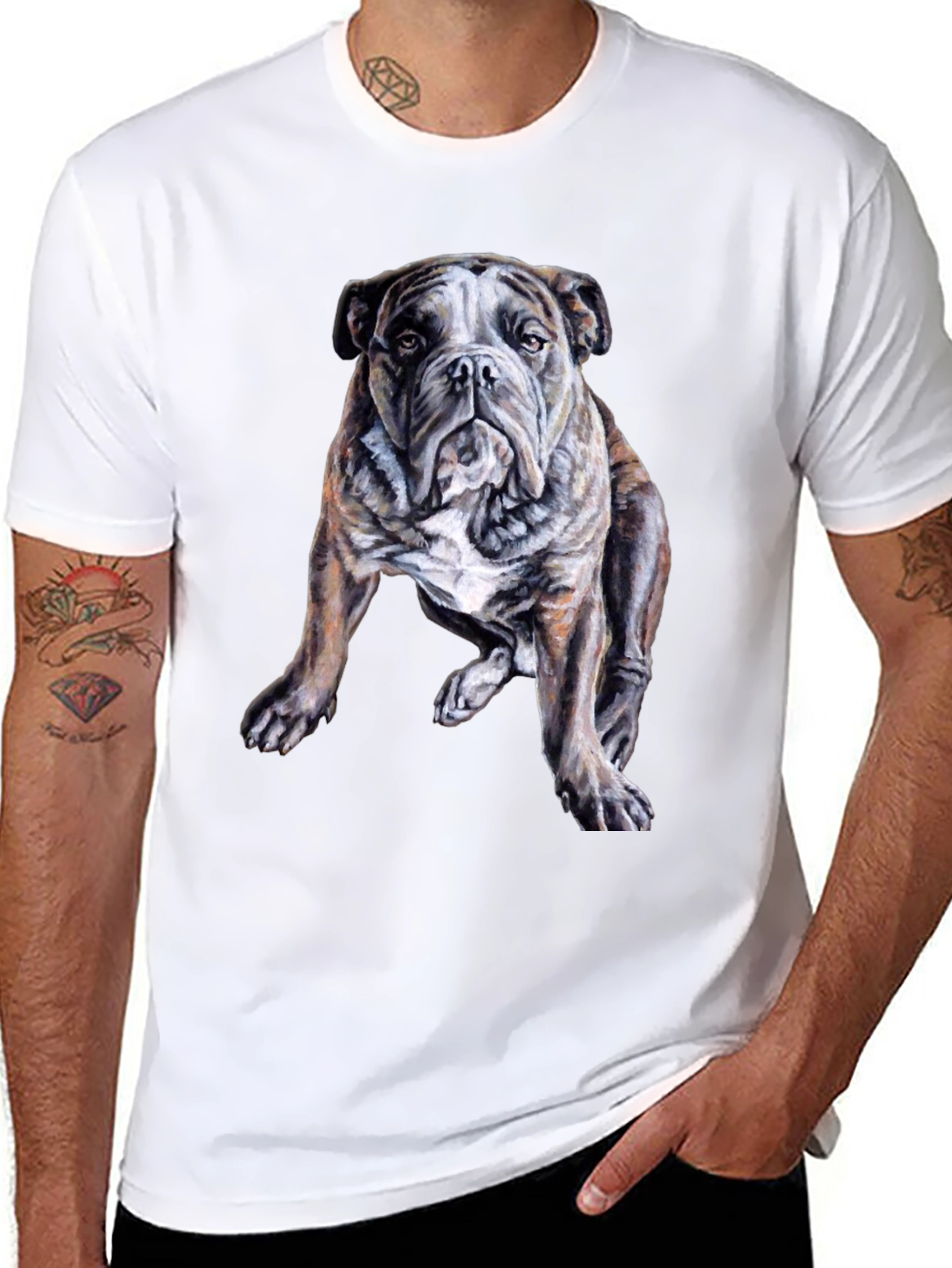 Black Bulldog Graphic Print Men's Black T-Shirt view 8