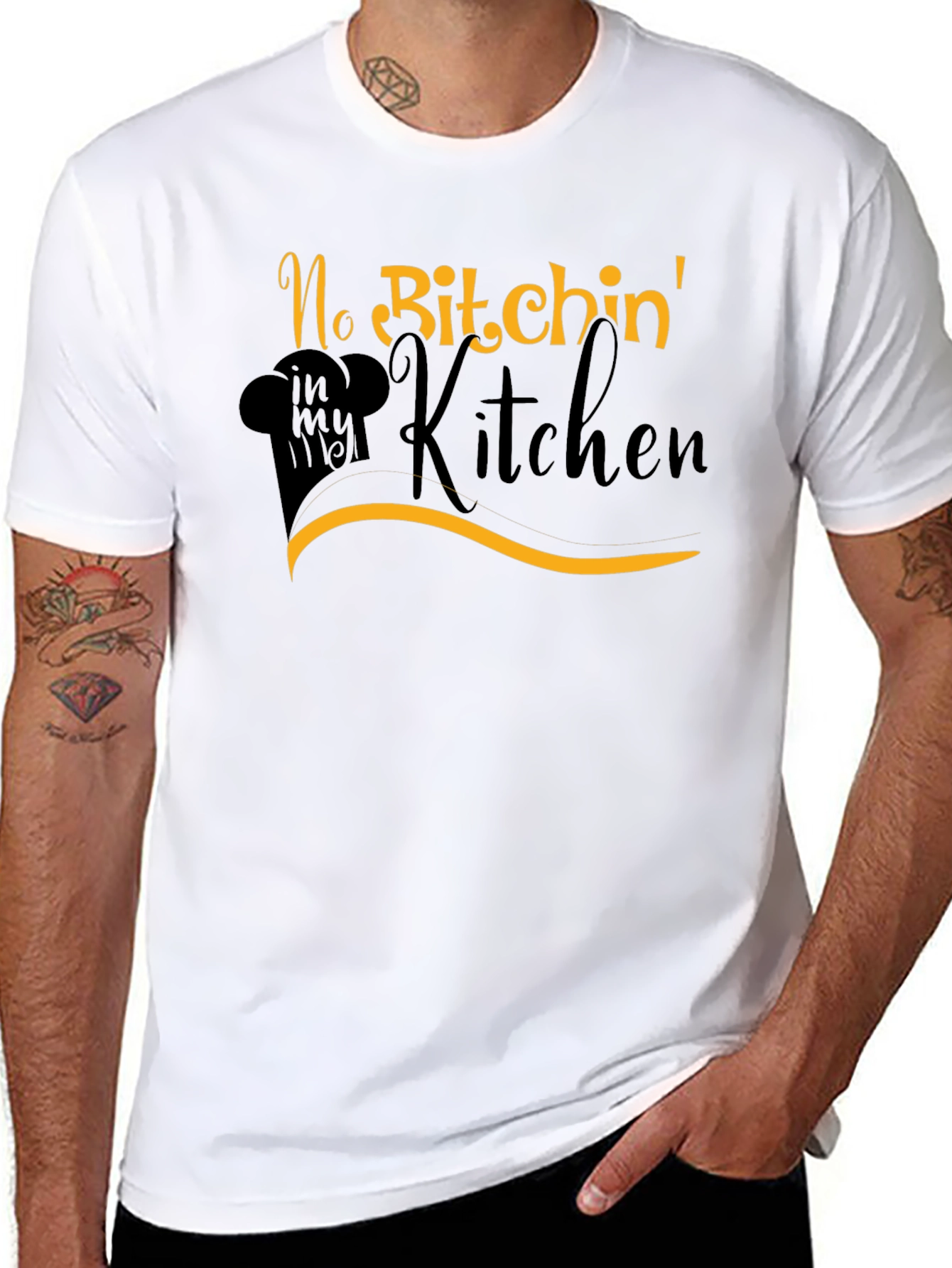 Black No Bitchin' in my Kitchen T-Shirt - Chef's Humor view 8