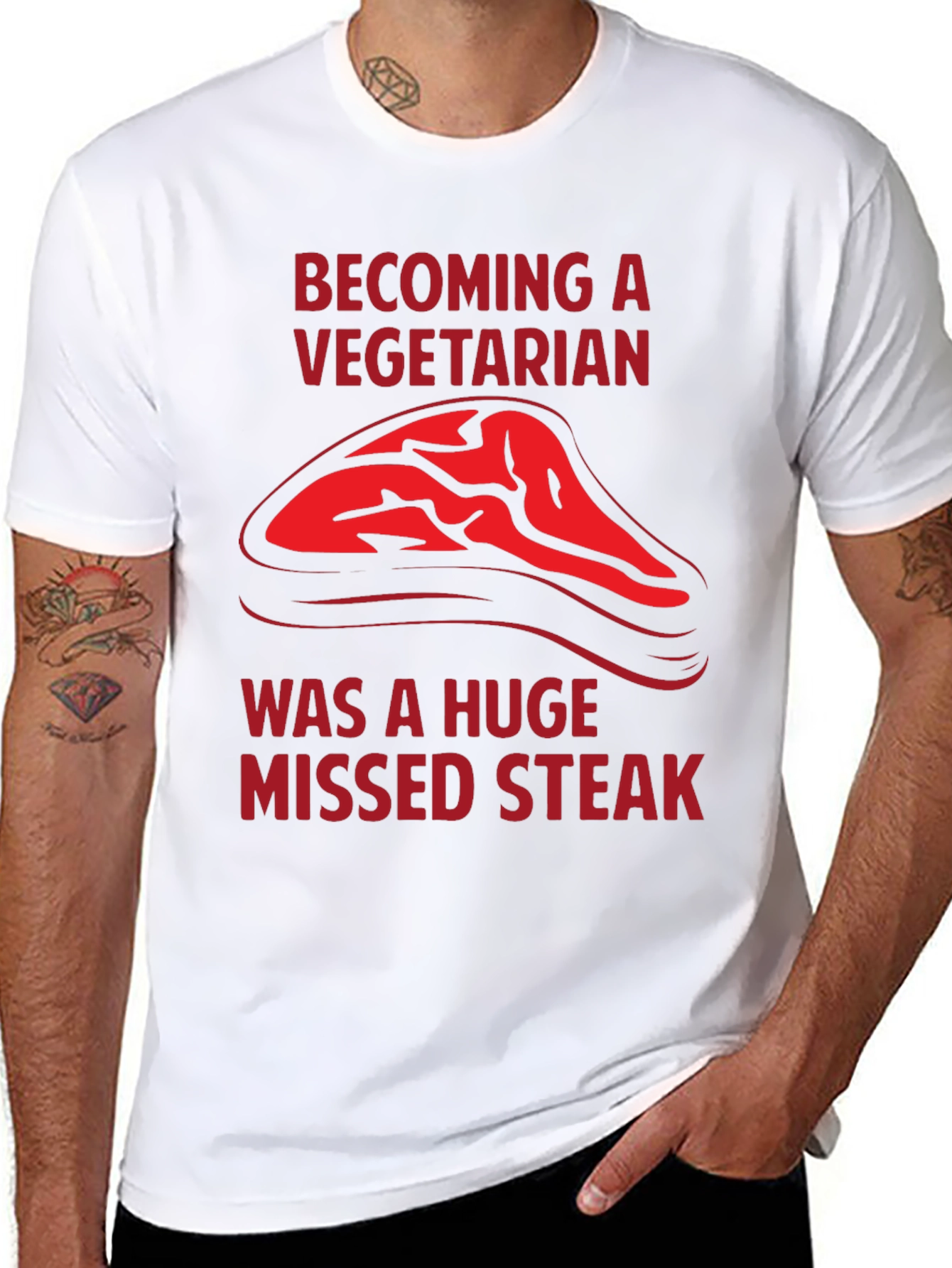 Black Becoming a Vegetarian Missed Steak T-Shirt view 8