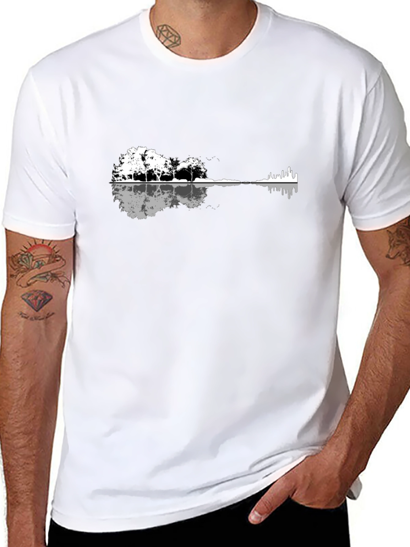 Black Guitar Landscape T-Shirt - Black Graphic Tee view 8