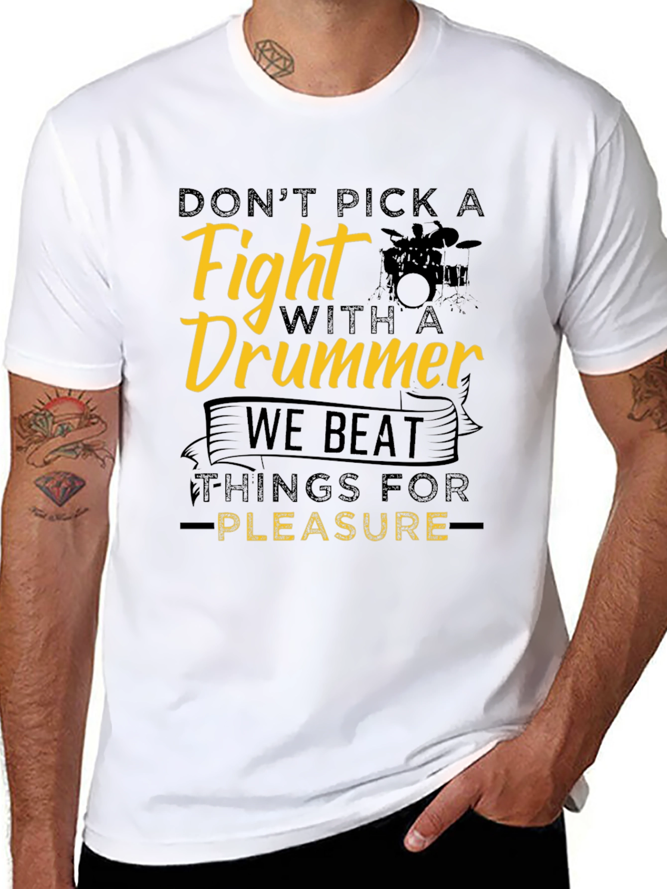 Black Don't Pick a Fight Drummer Black T-Shirt view 8