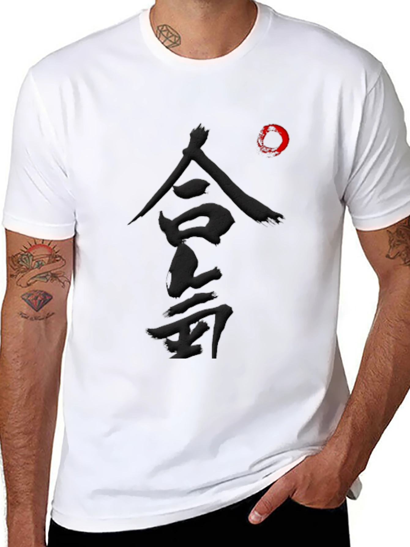 Black Japanese Calligraphy Graphic Black T-Shirt view 8