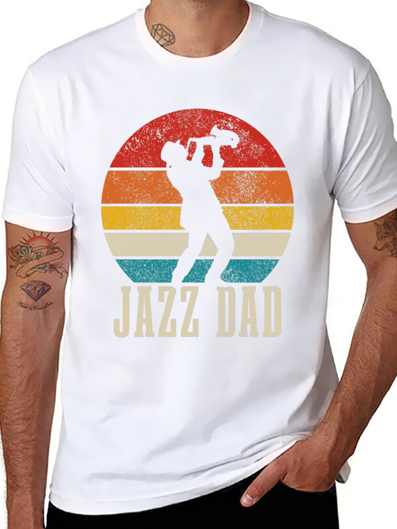 Black Jazz Dad Graphic Tee - Retro Sunset Design view 8