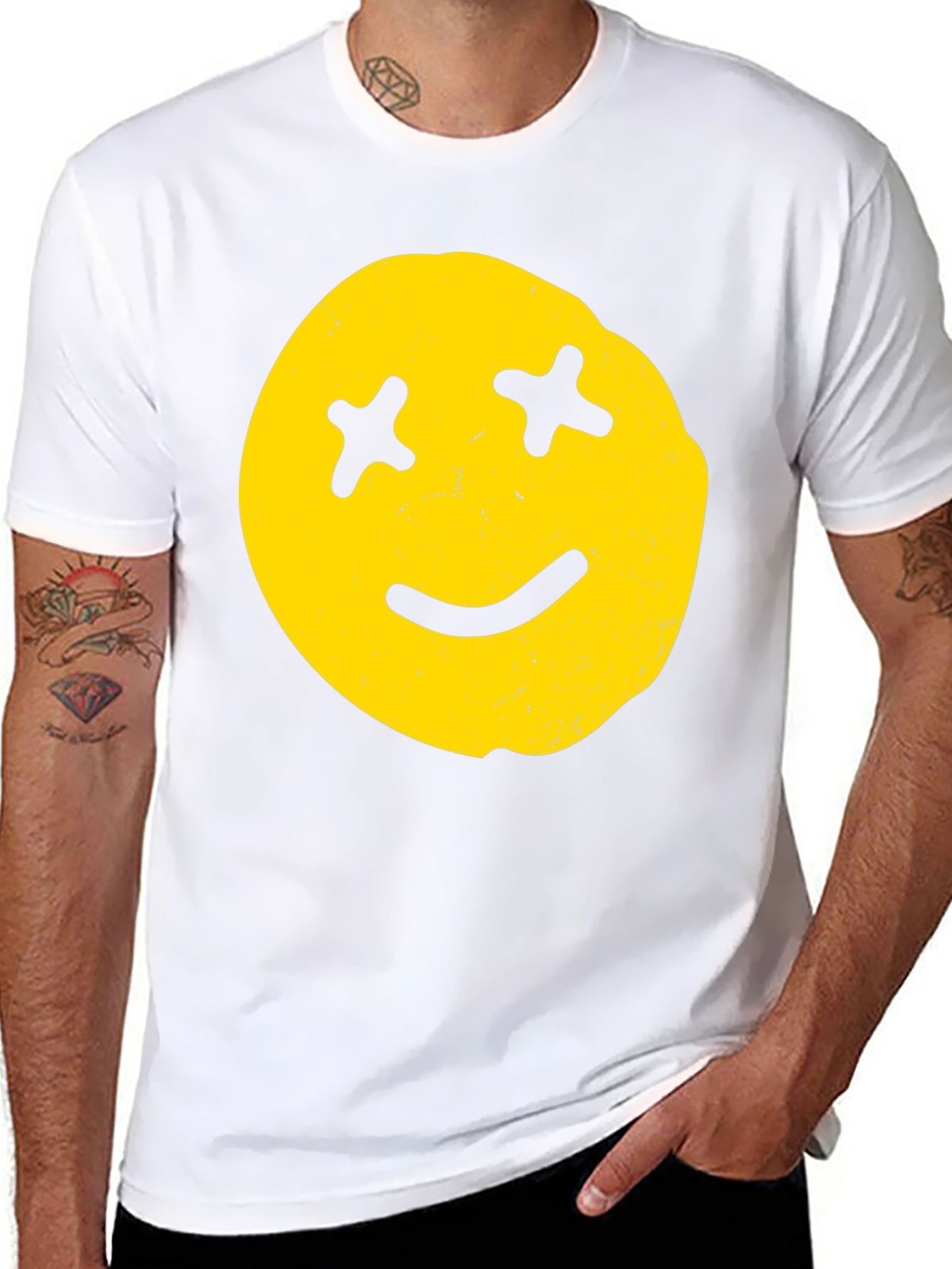 Black Distressed Smiley Face Graphic Tee view 8