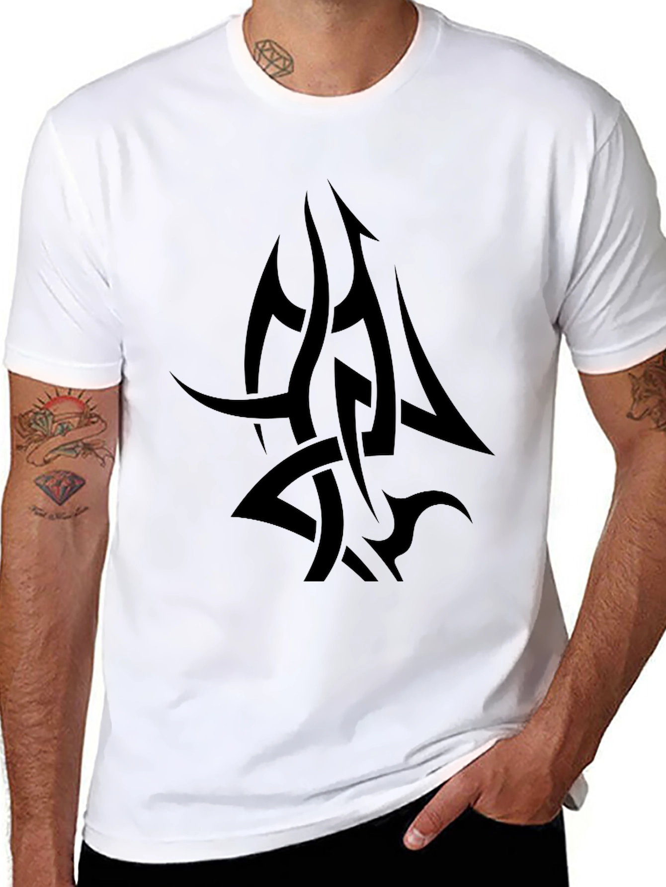 Black Men's Black Graphic Tee - Abstract Design view 8