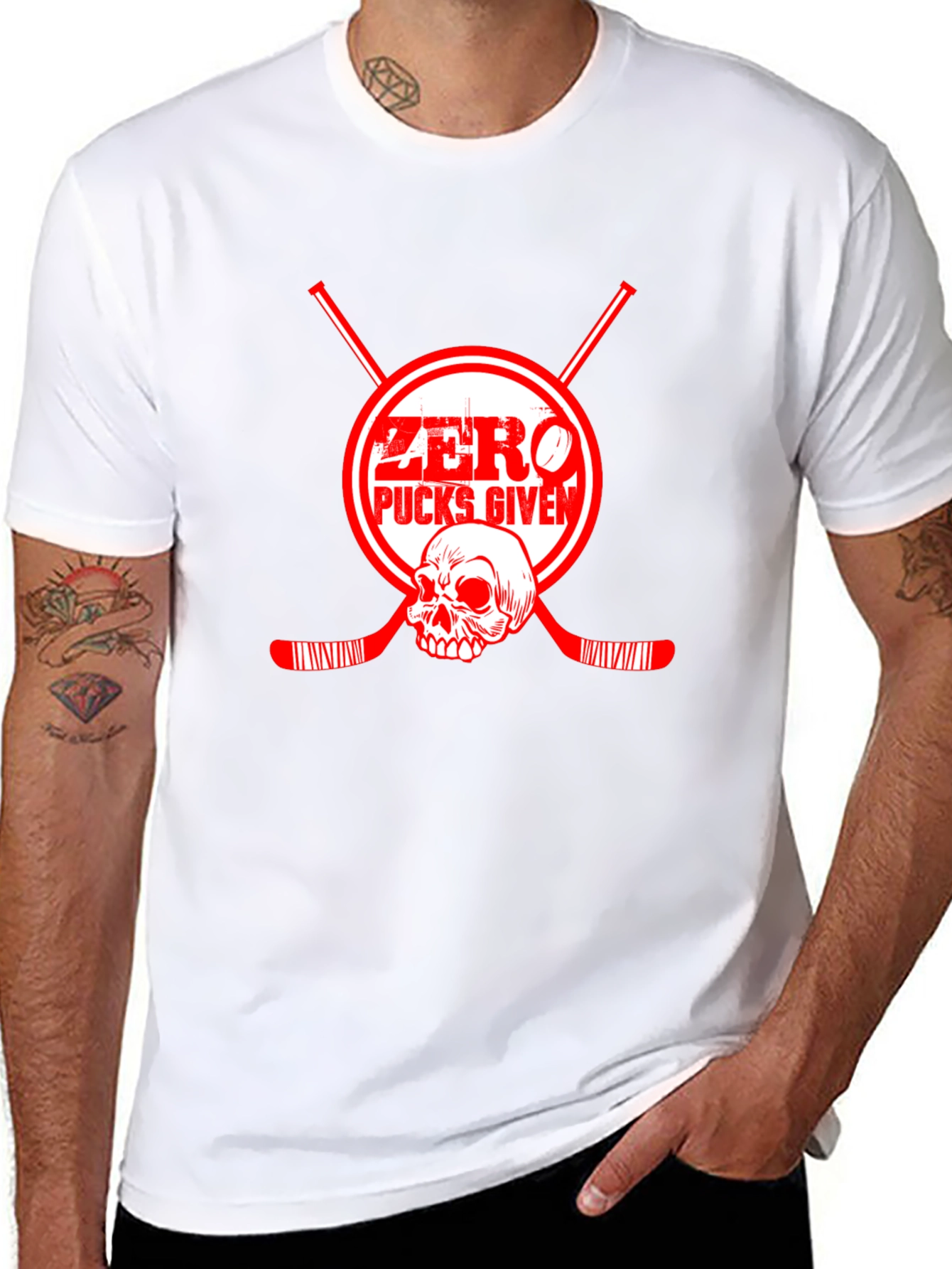 Black Zero Pucks Given Hockey Graphic T-Shirt view 8