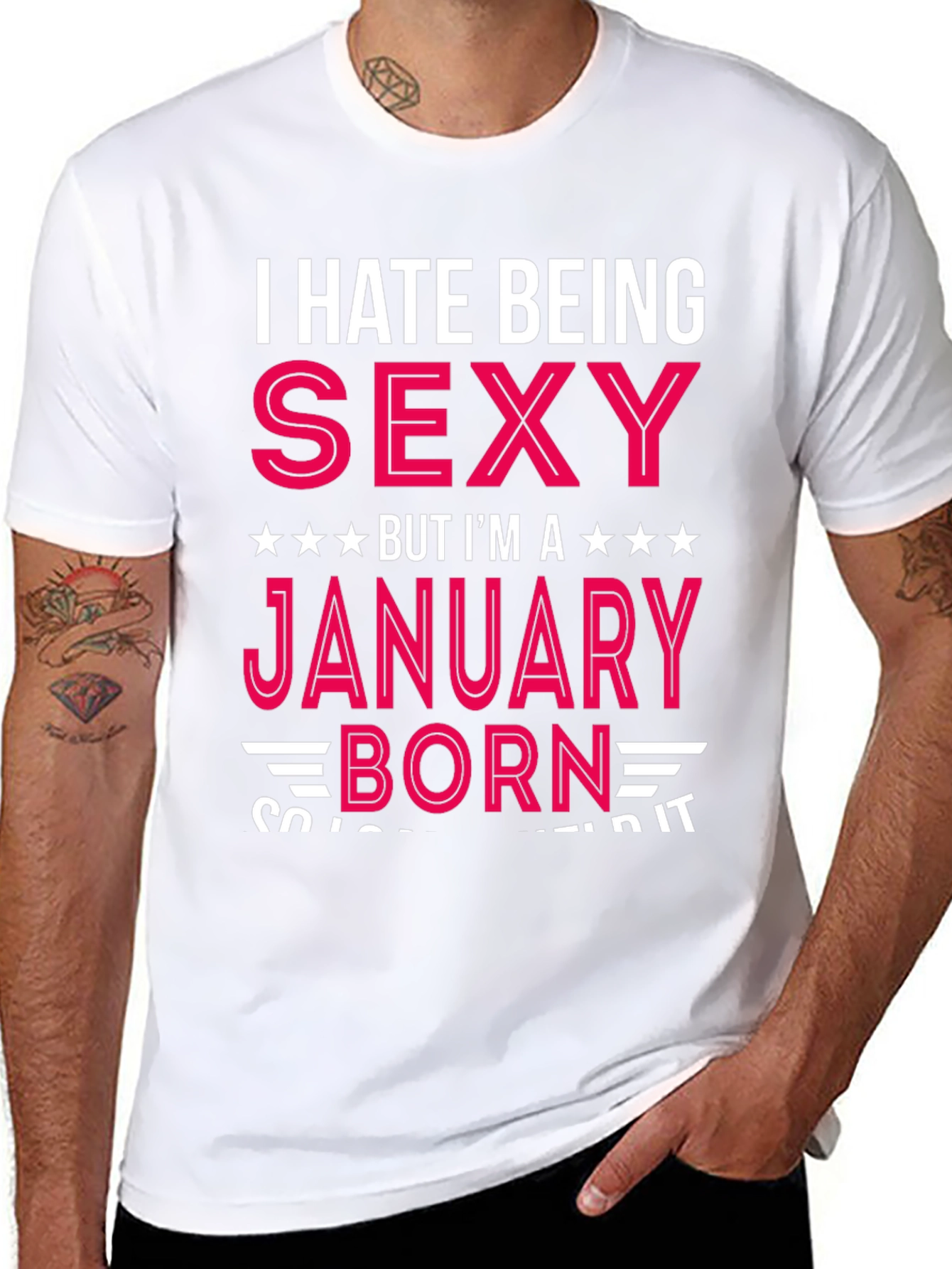 Black I Hate Being Sexy January Born T-Shirt view 8