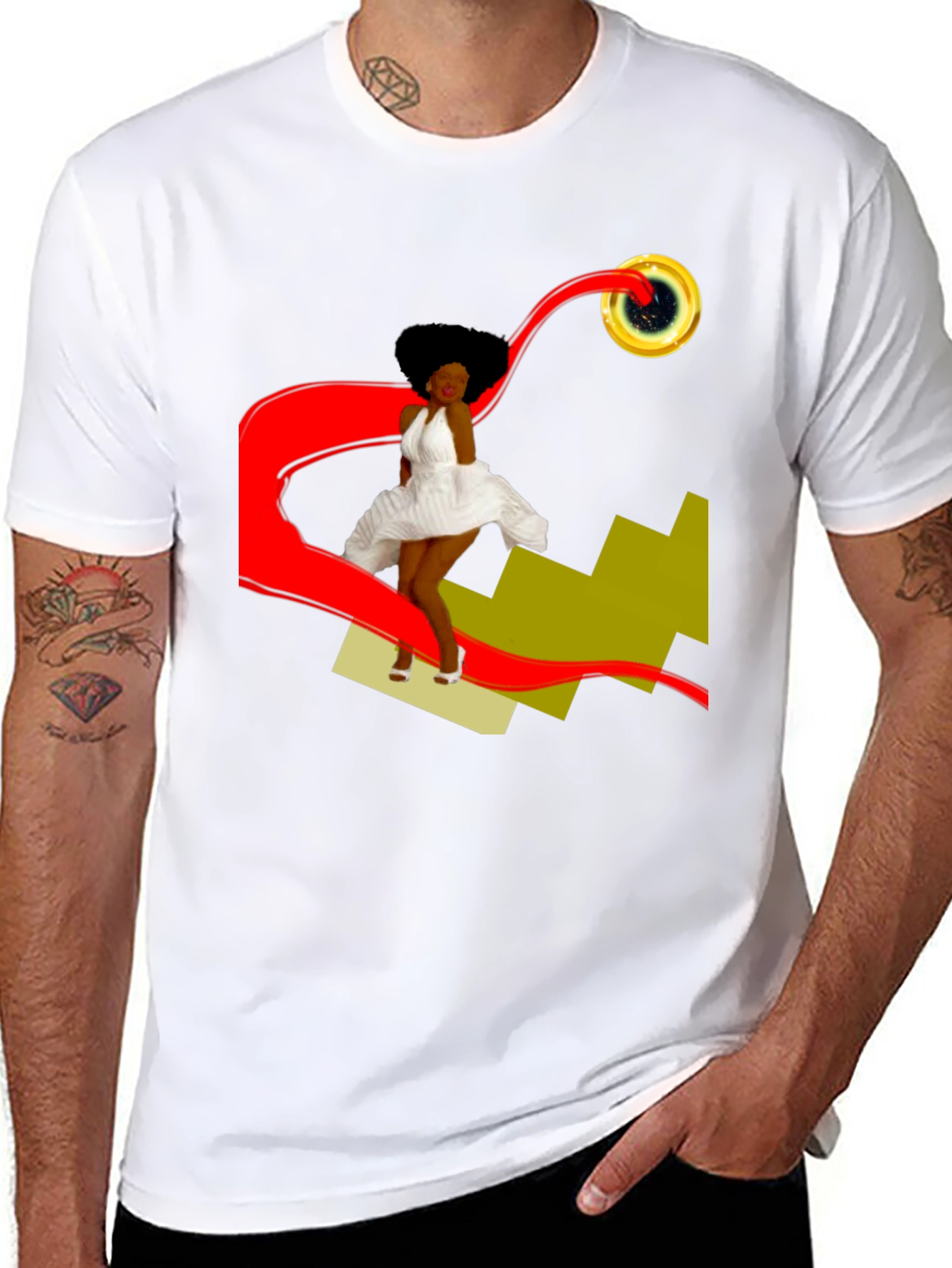 Black Stylish Graphic T-Shirt: Retro-Pop Art Design view 8