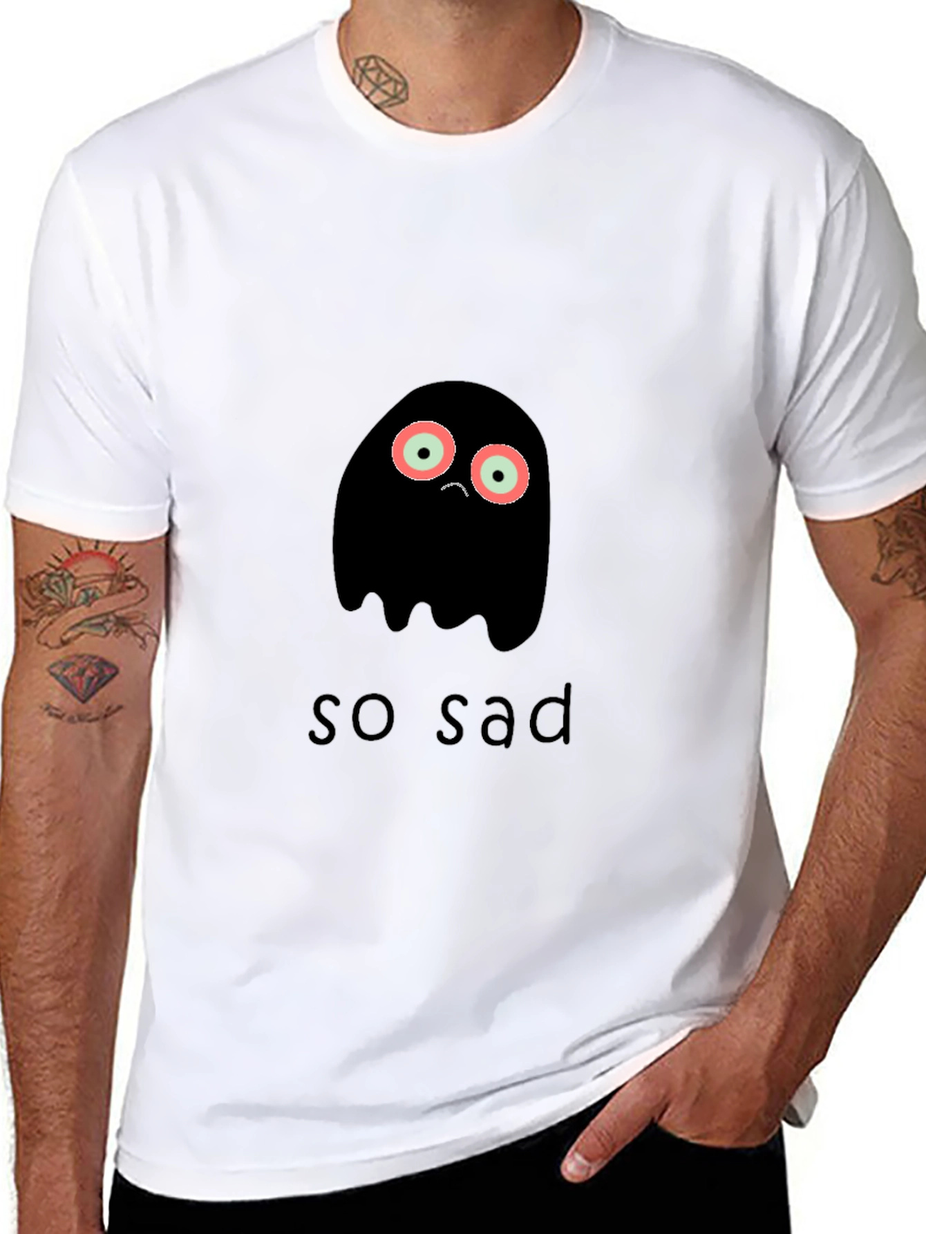 Black Sad Ghost Graphic Tee - Unisex Black T-Shirt view 8