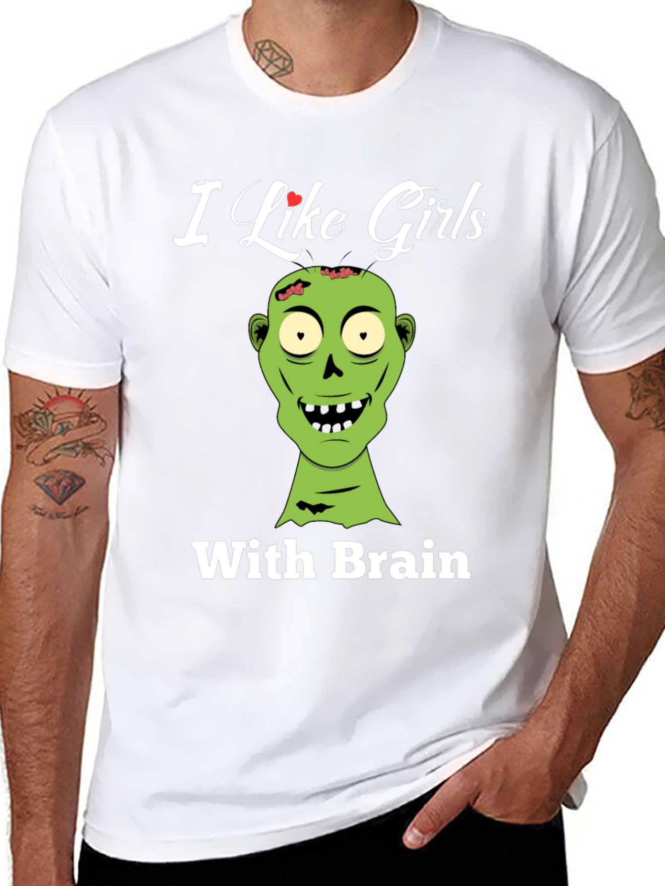 Black Zombie Lover T-Shirt - I Like Girls With Brains! view 8