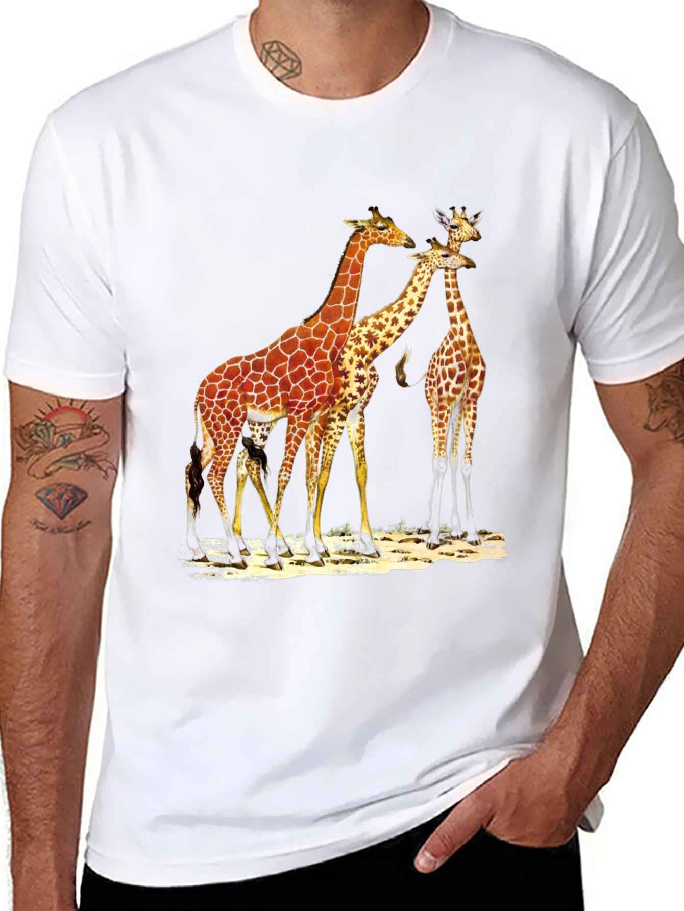 Black Giraffe Graphic Print Black T-Shirt view 8