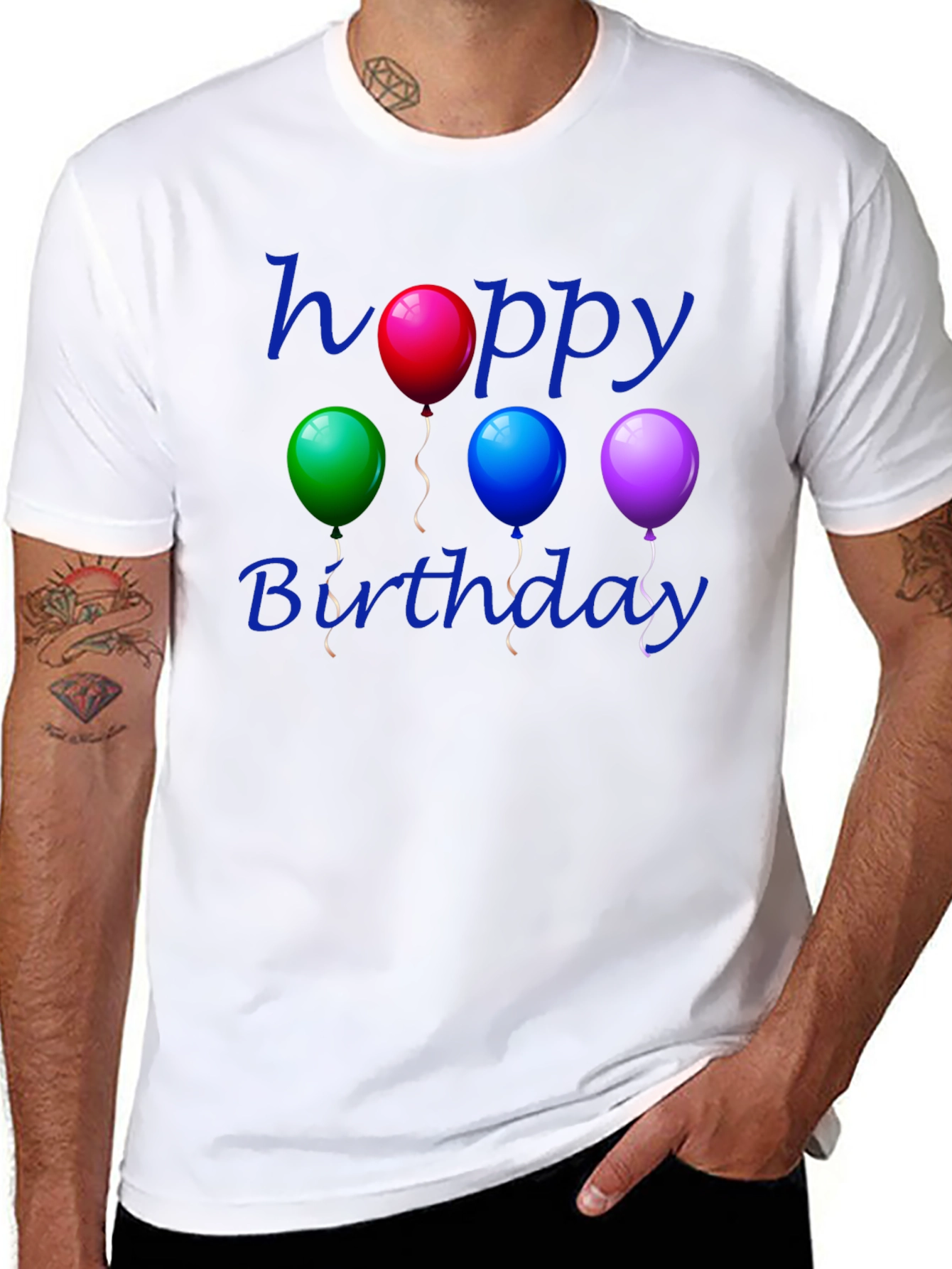 Black Happy Birthday Balloon T-Shirt - Black Cotton view 8