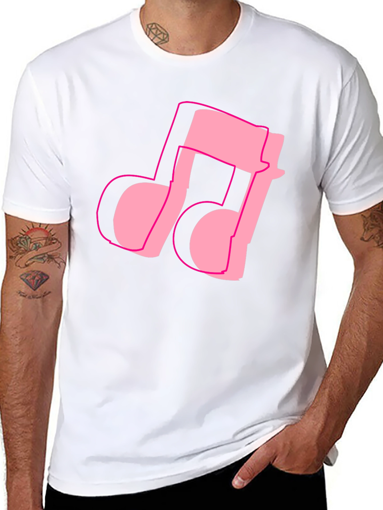 Black Pink Music Note Graphic Black T-Shirt view 8