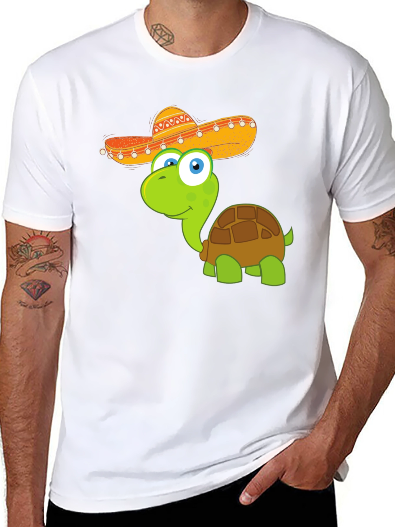 Black Cartoon Turtle with Sombrero T-Shirt view 8