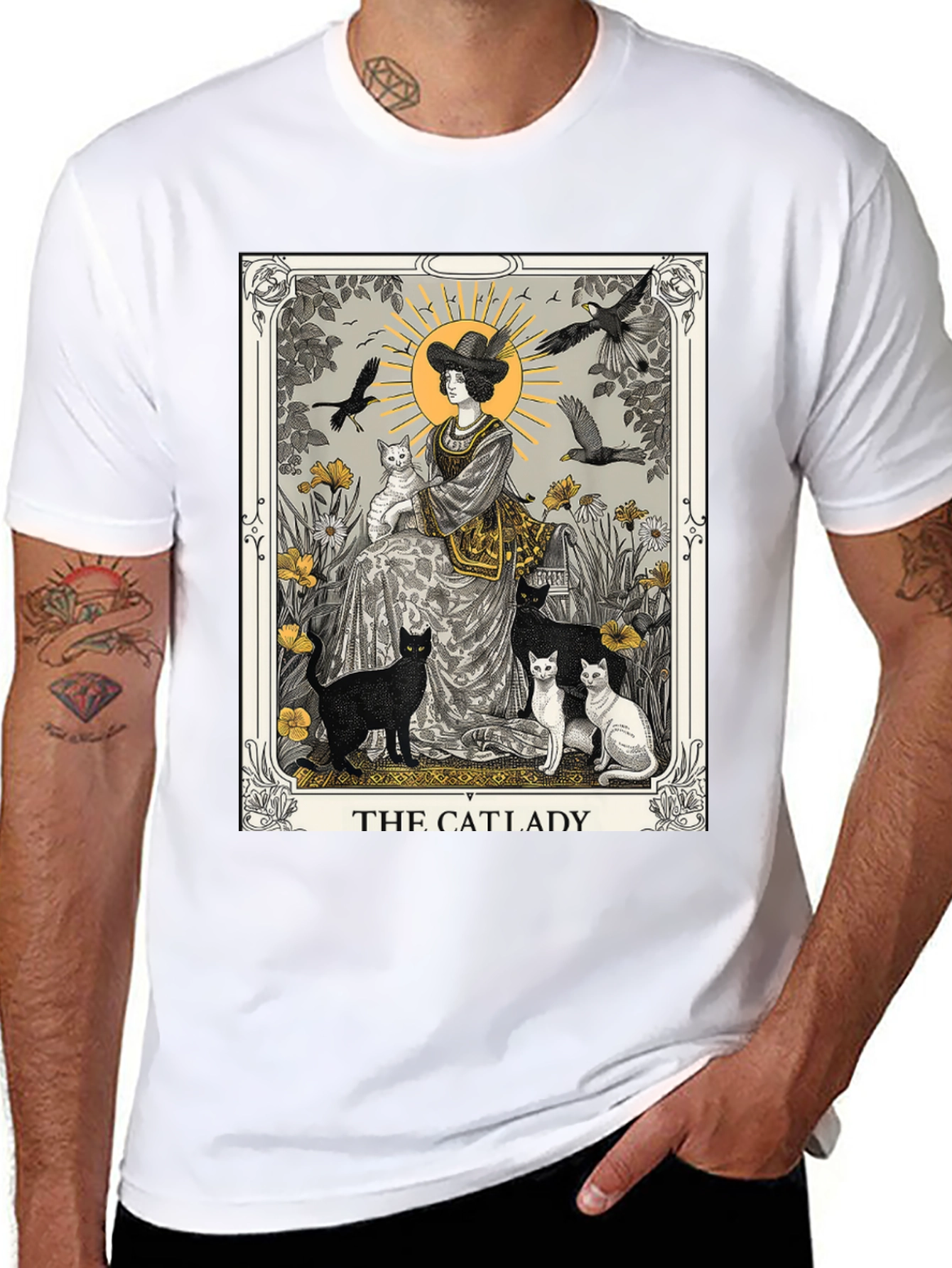 Black The Catlady Tarot Card T-Shirt - Unisex Graphic Tee view 8