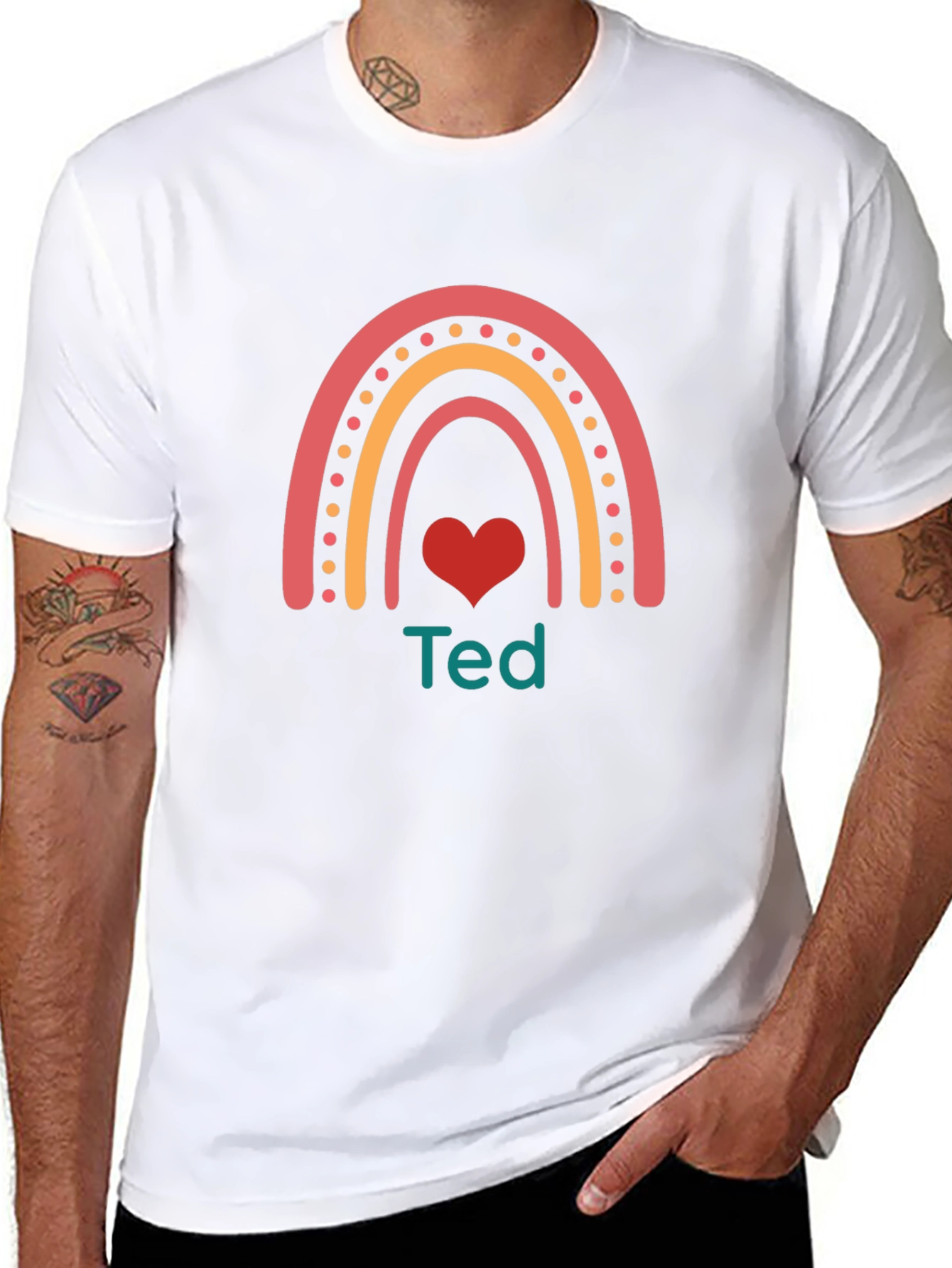 Black Personalized Ted Rainbow Heart T-Shirt - Black view 8