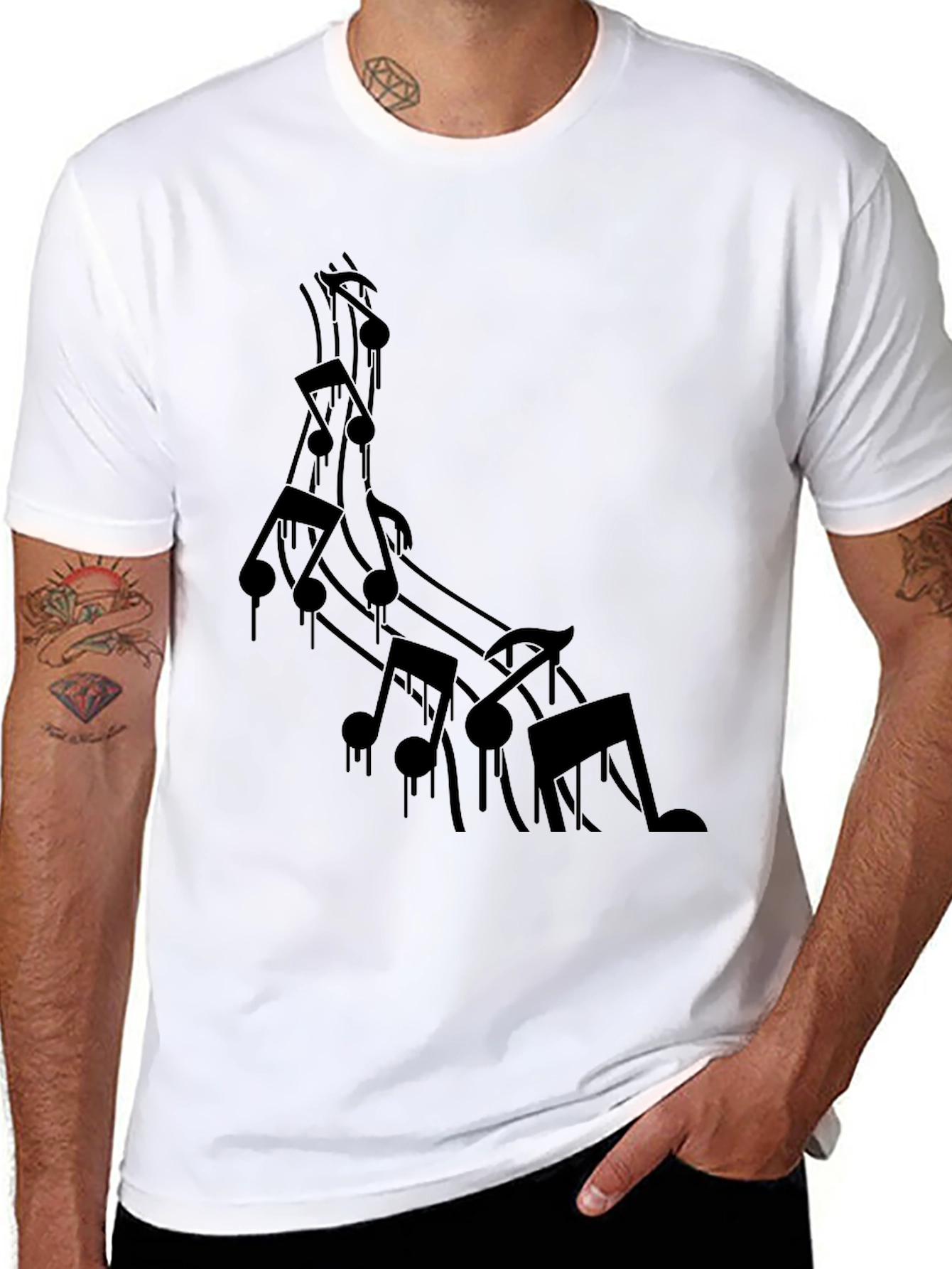 Black Musical Note Graphic Tee - Men's Black T-Shirt view 8