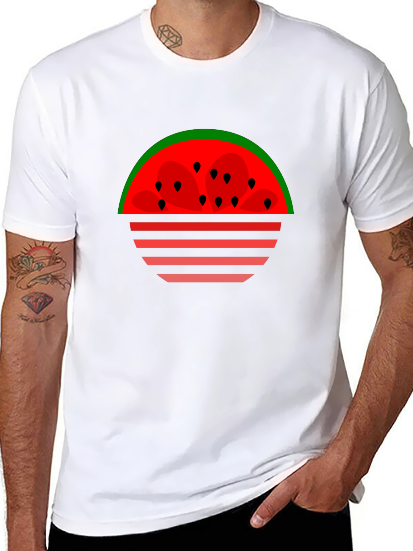 Black Watermelon Sunset Graphic Tee - Black Cotton T-Shirt view 8