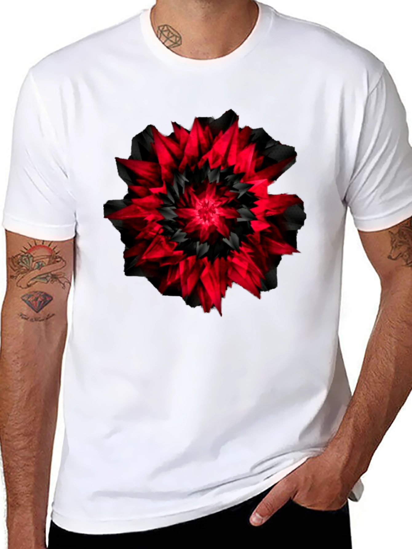 Black Abstract Black & Red Graphic Tee view 8