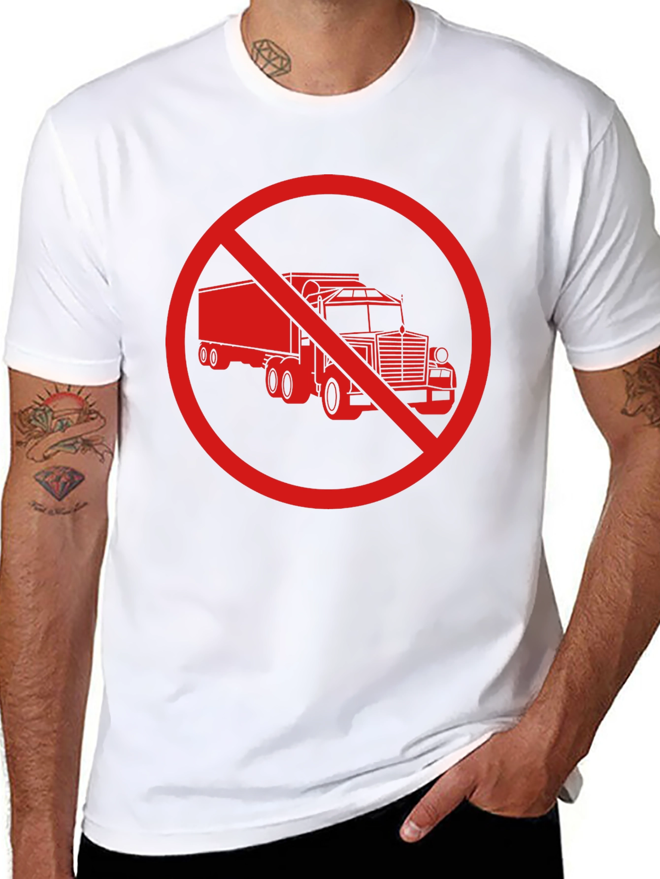 Black No Trucks Allowed T-Shirt - Black Crew Neck view 8