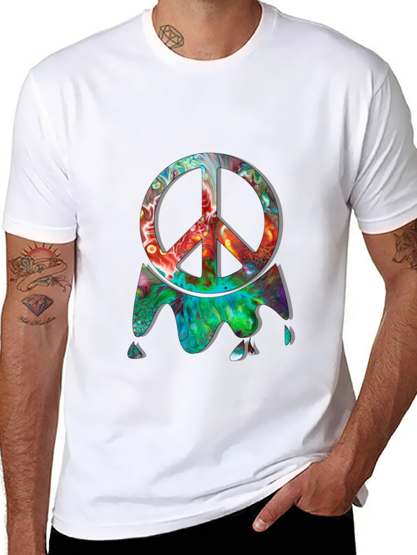 Black Psychedelic Peace Sign Black Graphic Tee view 8