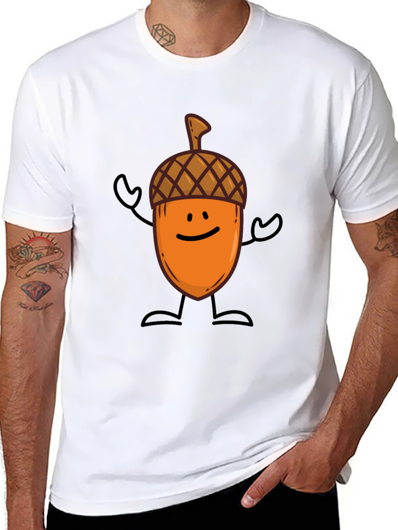 Black Acorn Cartoon Graphic Tee - Fun & Unique Style view 8