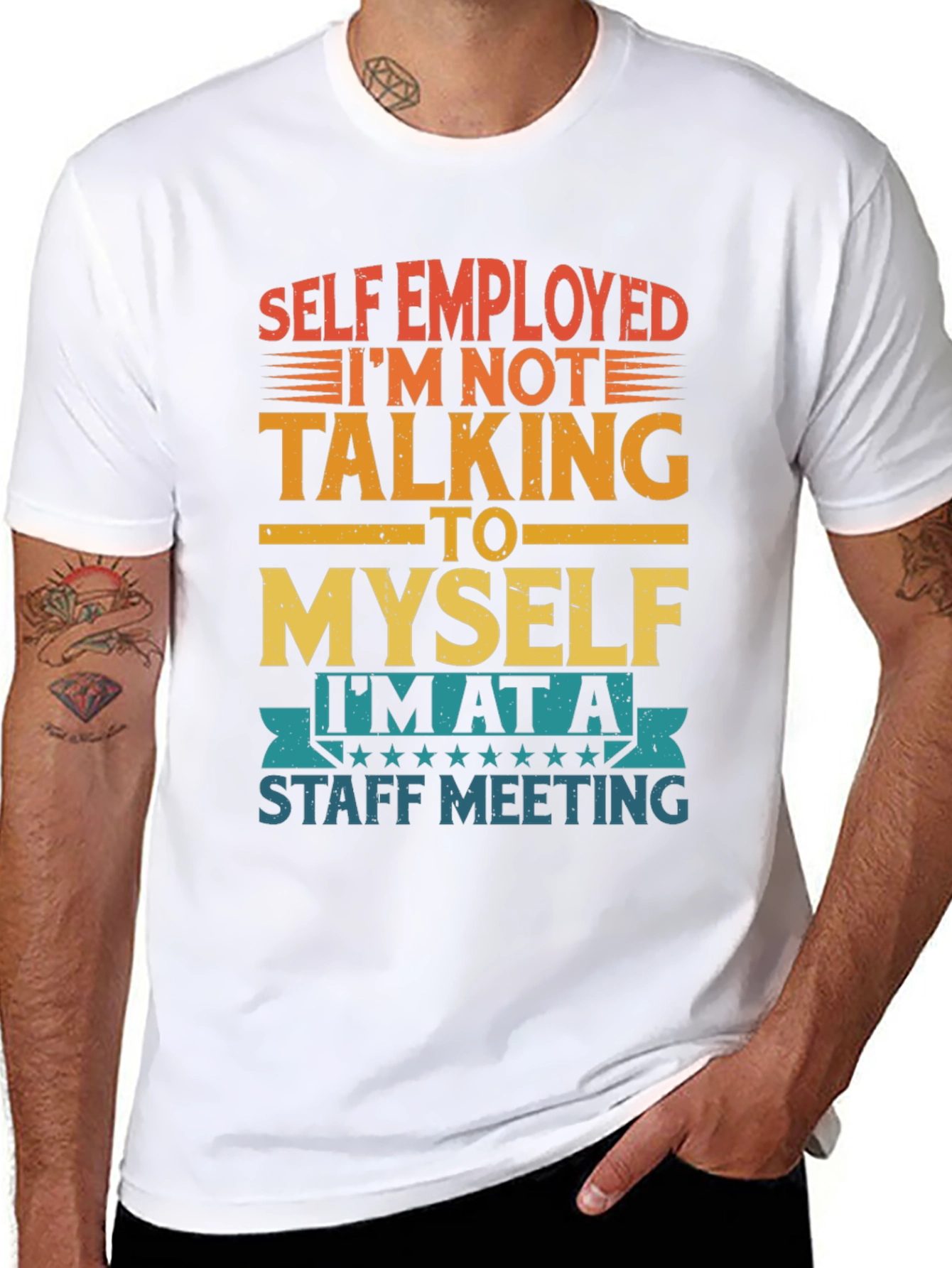 Black Self Employed Staff Meeting Funny T-Shirt view 8