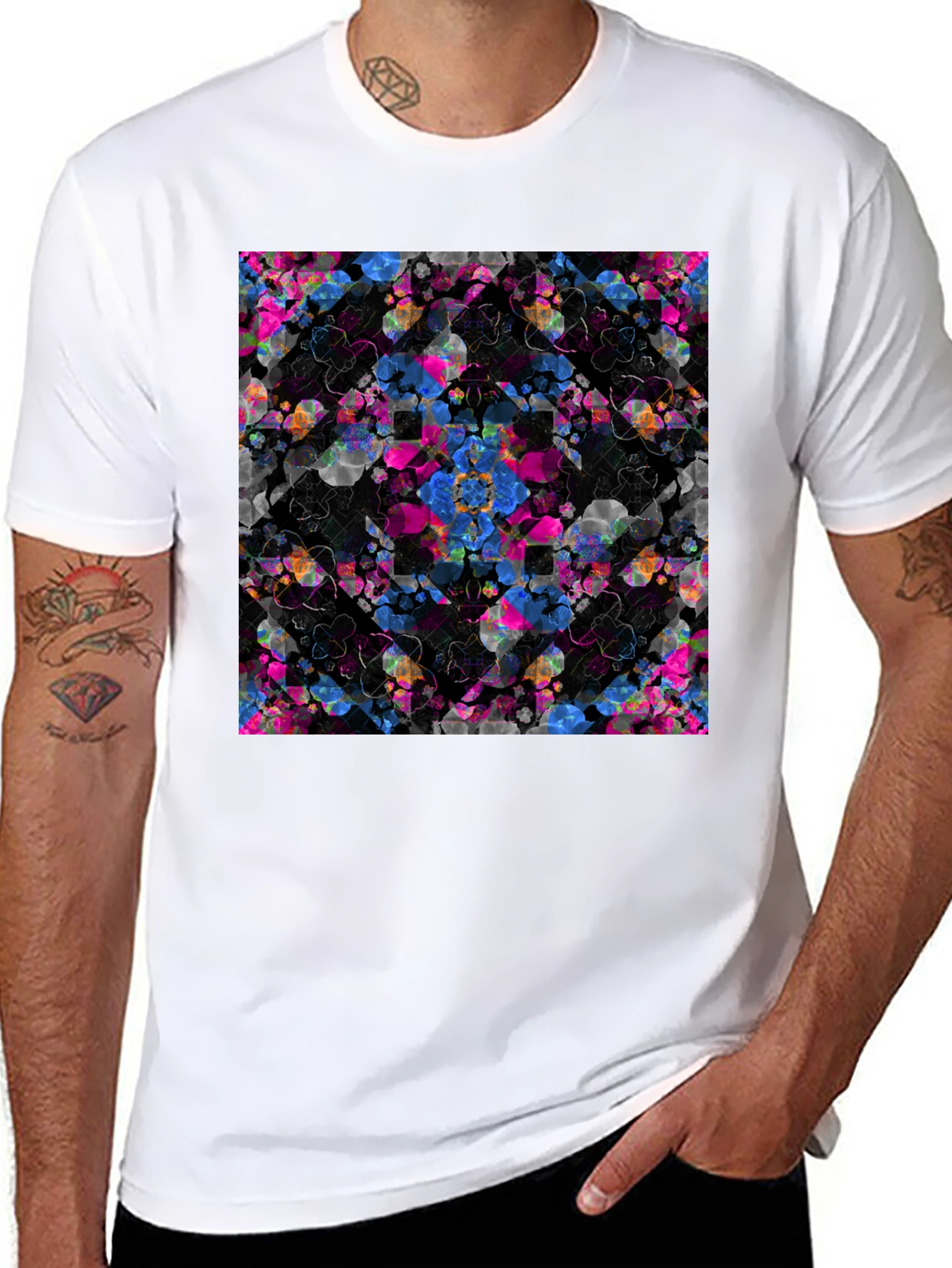 Black Abstract Floral T-Shirt - Modern Graphic Tee view 8