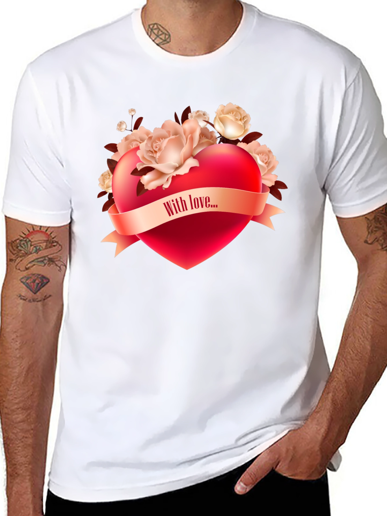 Black Romantic Heart & Roses Graphic T-Shirt view 8