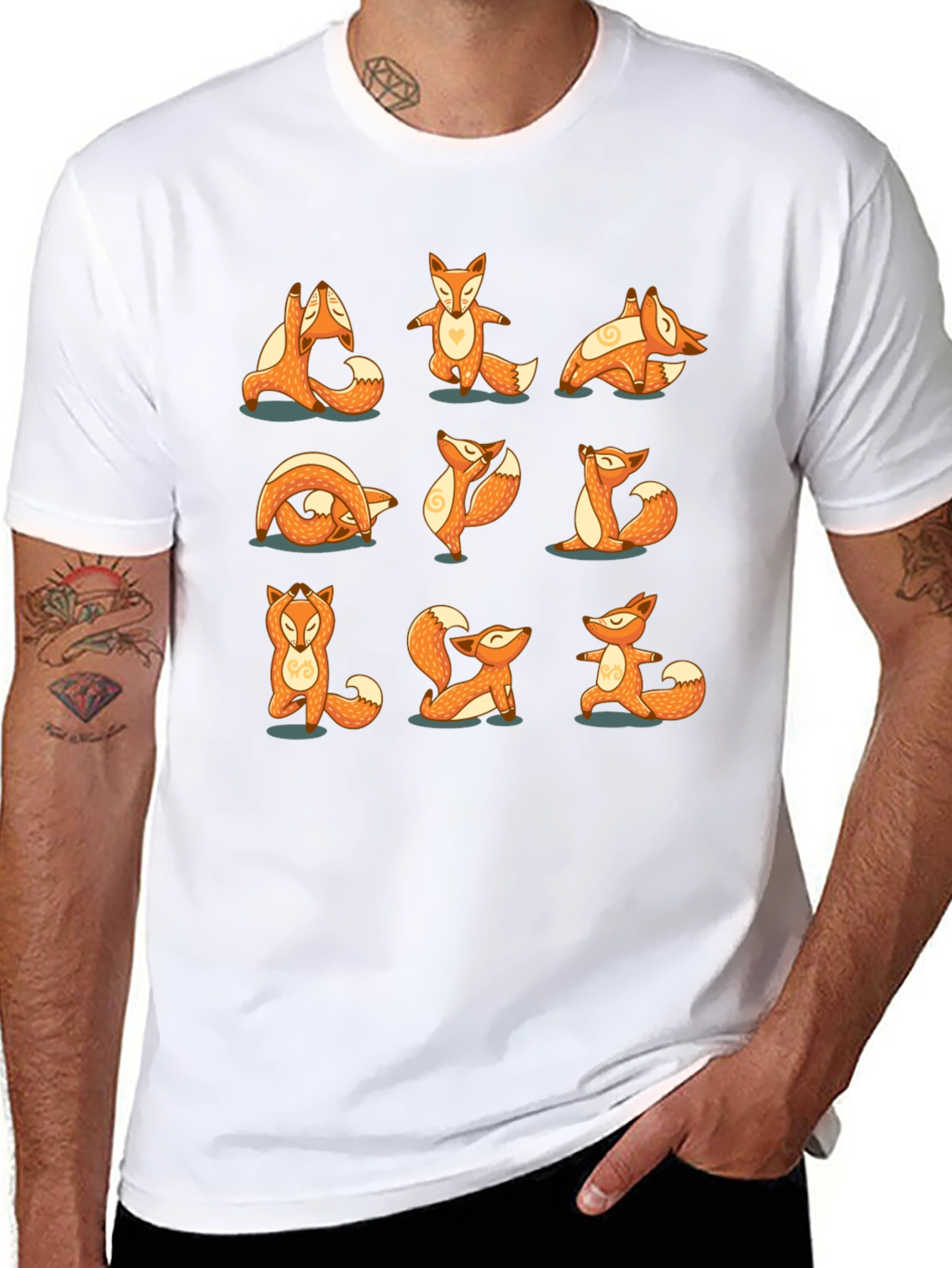 Black Yoga Fox T-Shirt: Peaceful Poses view 8