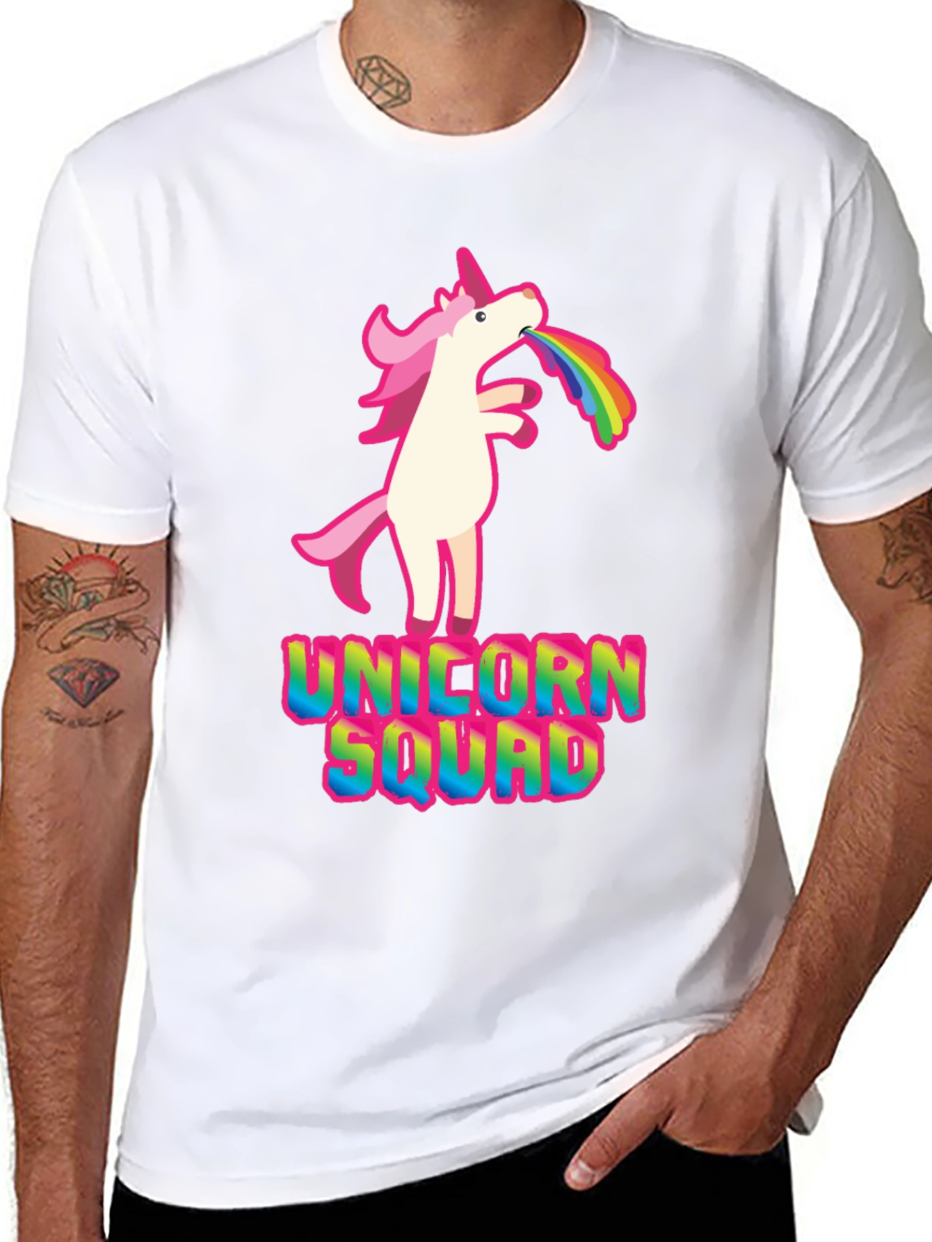 Black Unicorn Squad Graphic T-Shirt - Rainbow Vomit Design view 8