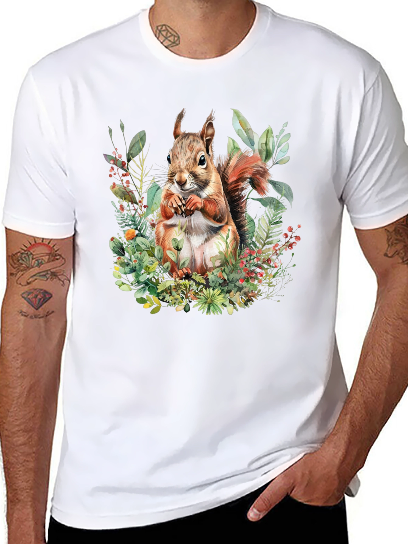 Black Squirrel Floral Print T-Shirt view 8