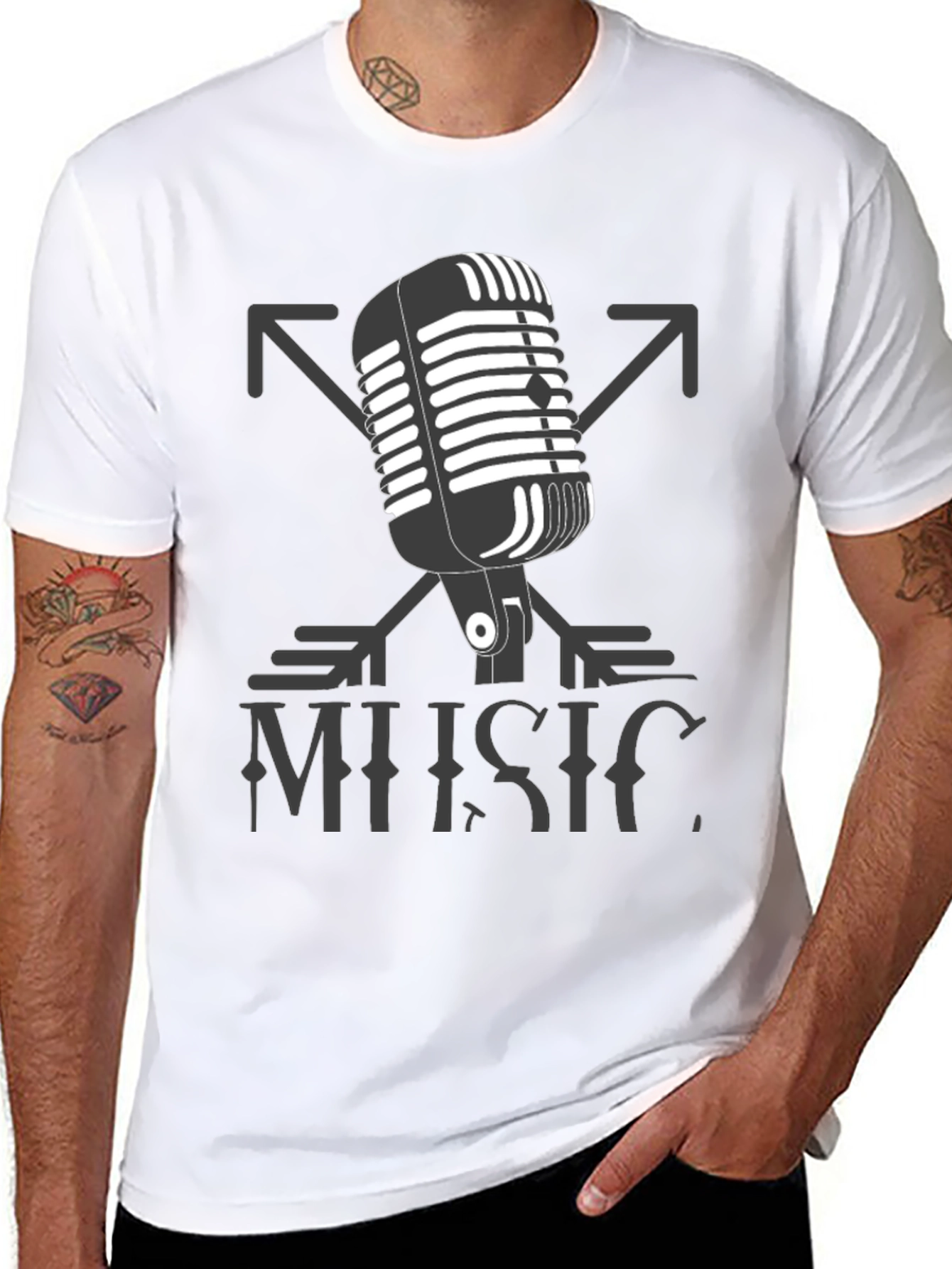 Black Vintage Microphone Music Tee view 8