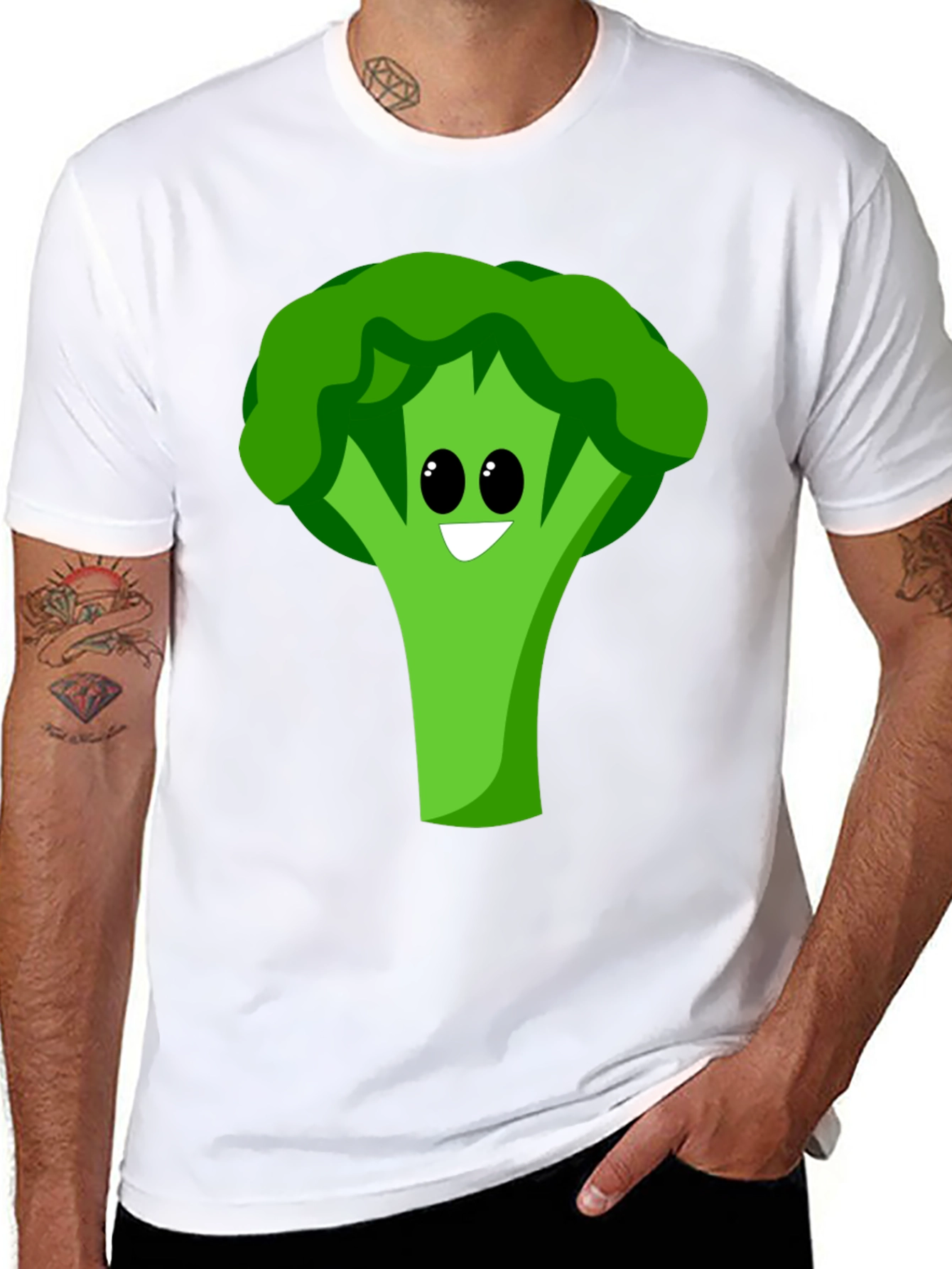 Black Cartoon Broccoli Graphic Tee - Black Cotton Blend view 8