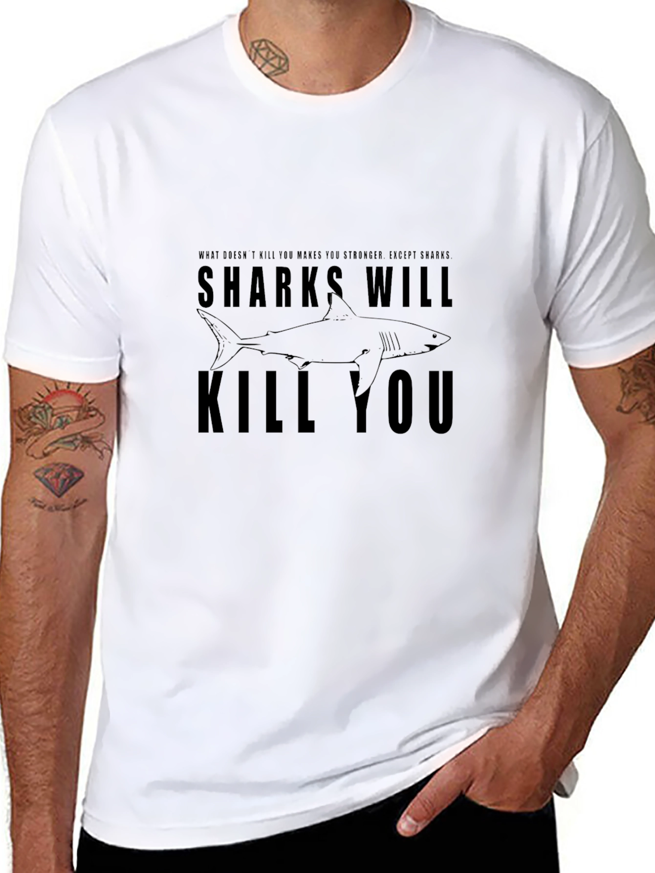 Black Sharks Will Kill You Graphic Tee - Black view 8