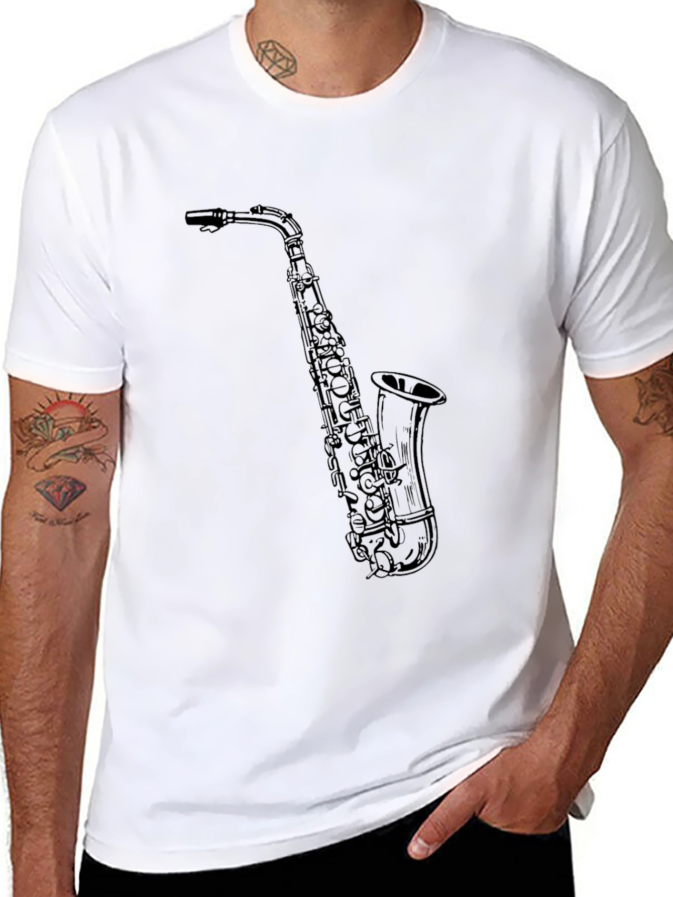 Black Saxophone Graphic Tee - Black Cotton Blend view 8