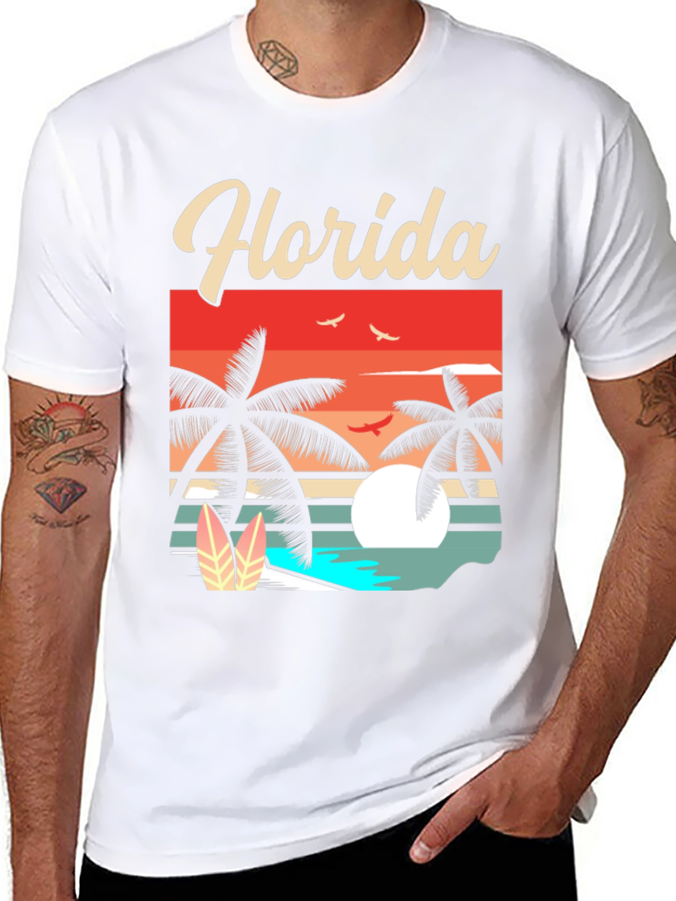 Black Florida Retro Sunset Palm T-Shirt view 8