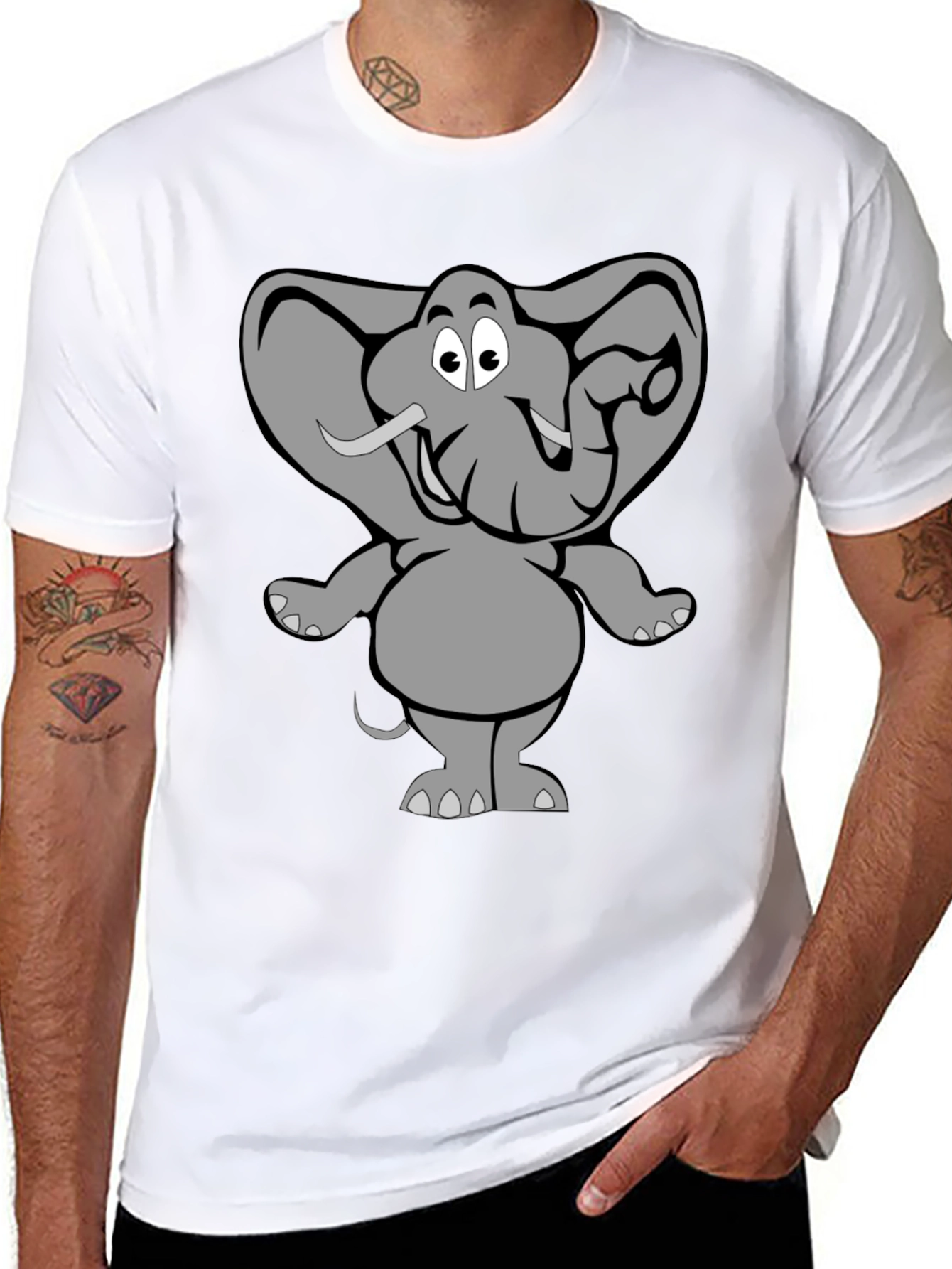 Black Elephant Cartoon Graphic Black T-Shirt view 8