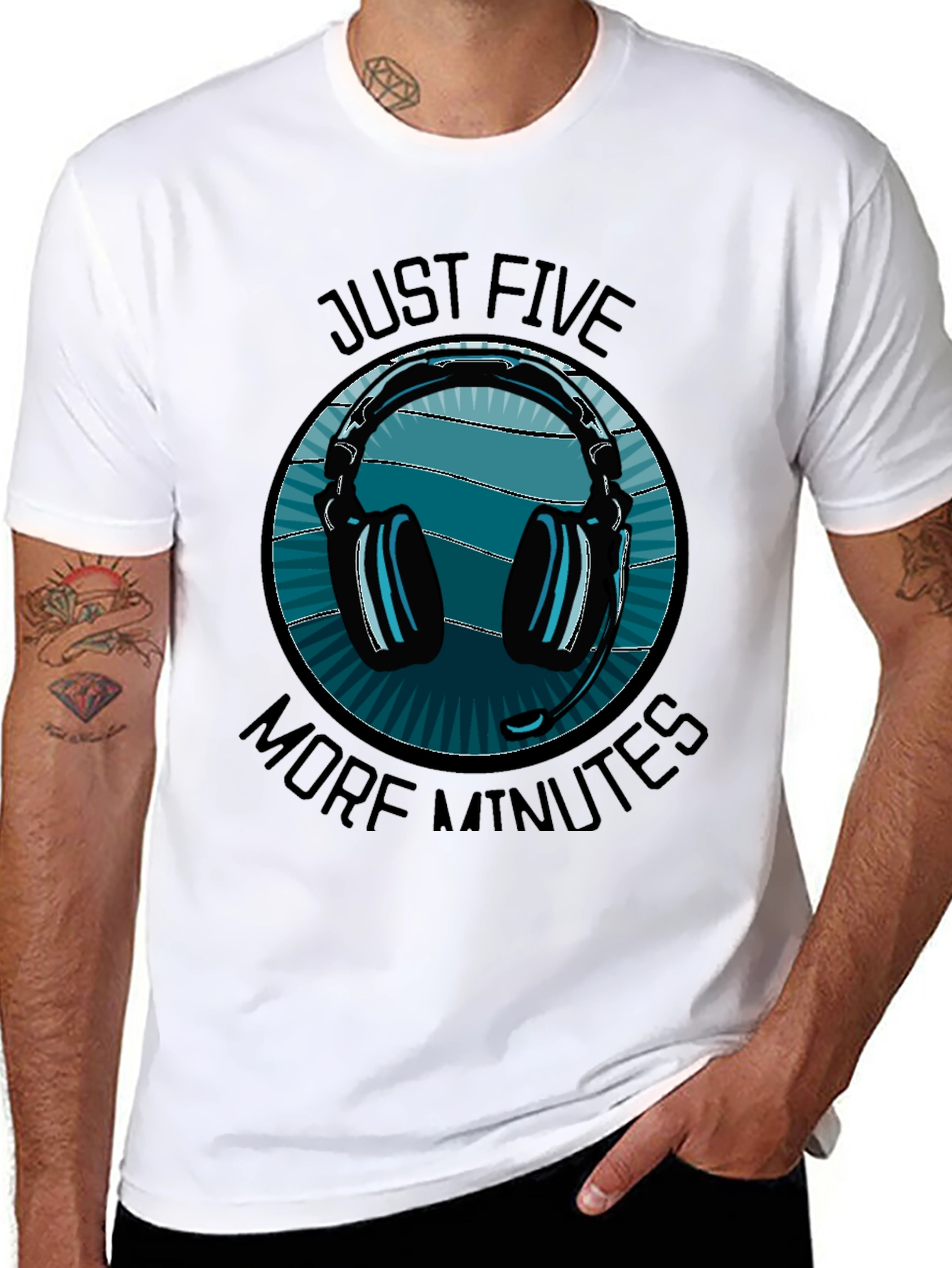 Black Just Five More Minutes Gaming Headset T-Shirt view 8