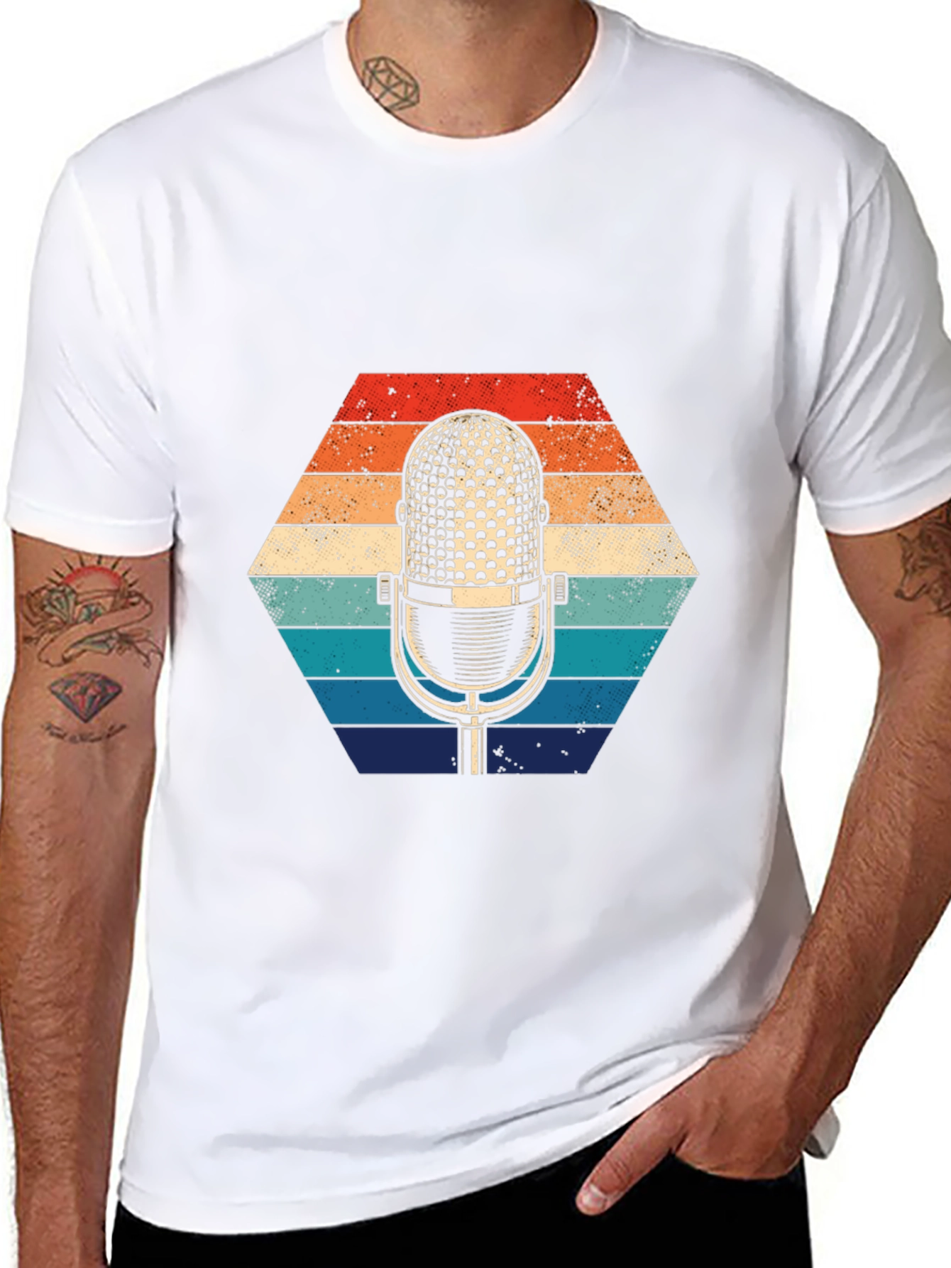 Black Retro Microphone Graphic Tee view 8