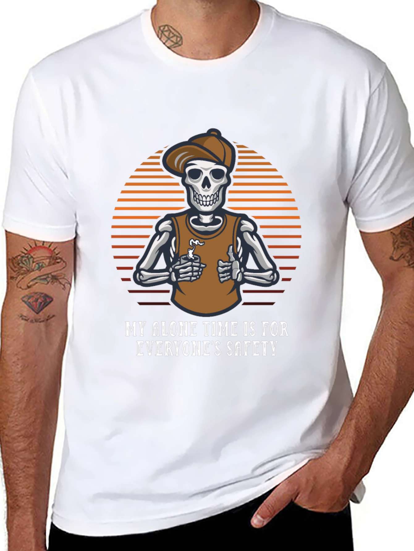 Black Funny Skeleton T-Shirt: Alone Time is Safety view 8