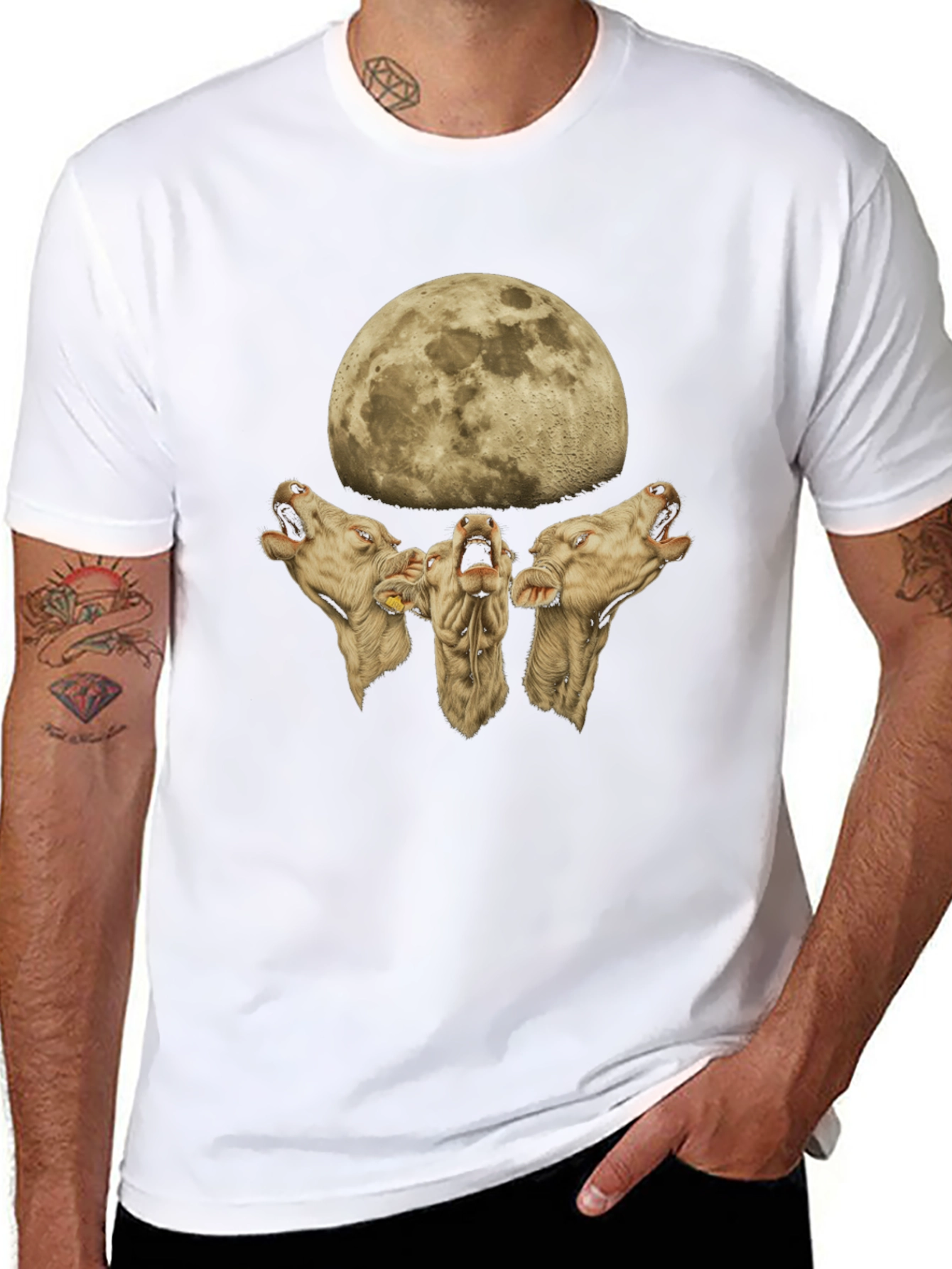 Cow Howl Moon Black T-Shirt Funny Tee - 8