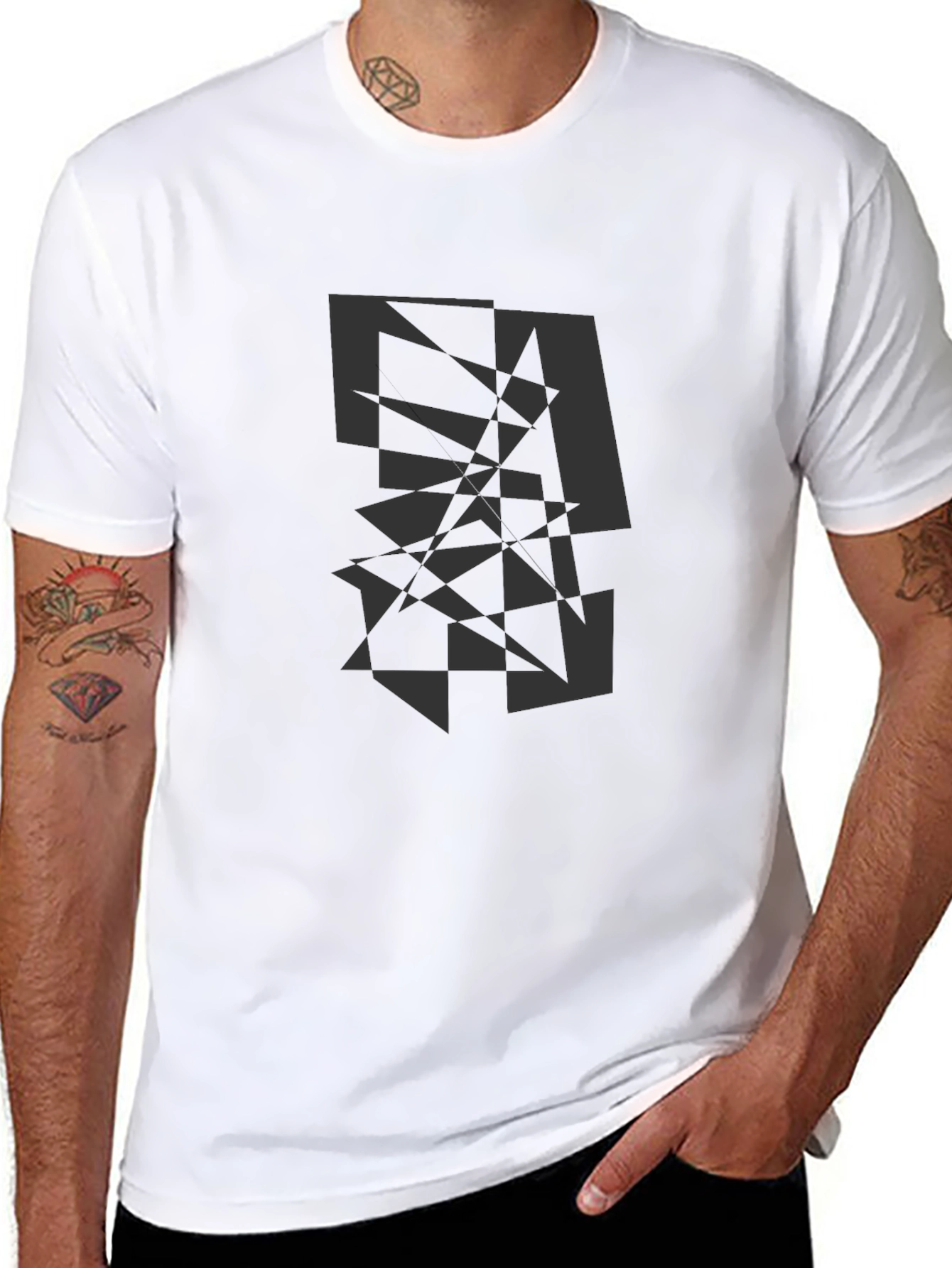 Black Abstract Geometric Graphic Print Crew Neck T-Shirt view 8