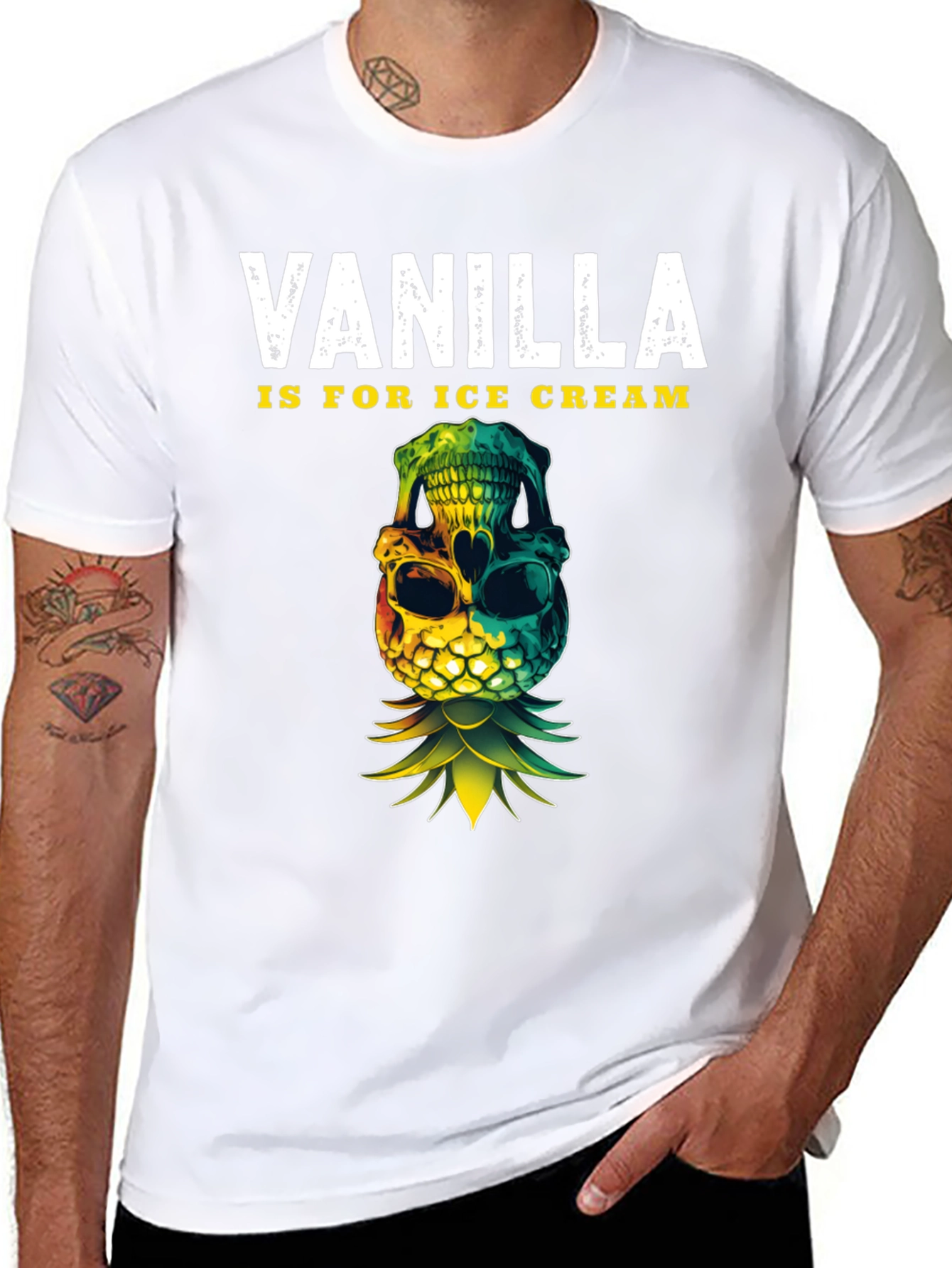 Black Vanilla Ice Cream Skull Pineapple T-Shirt view 8