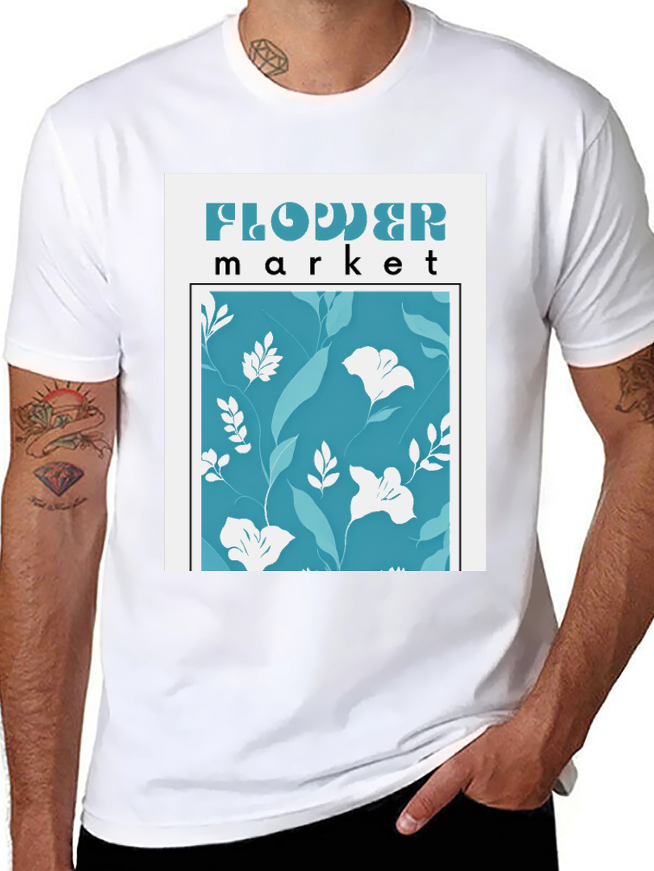 Black Flower Market Graphic Tee - Stylish Floral Print view 8