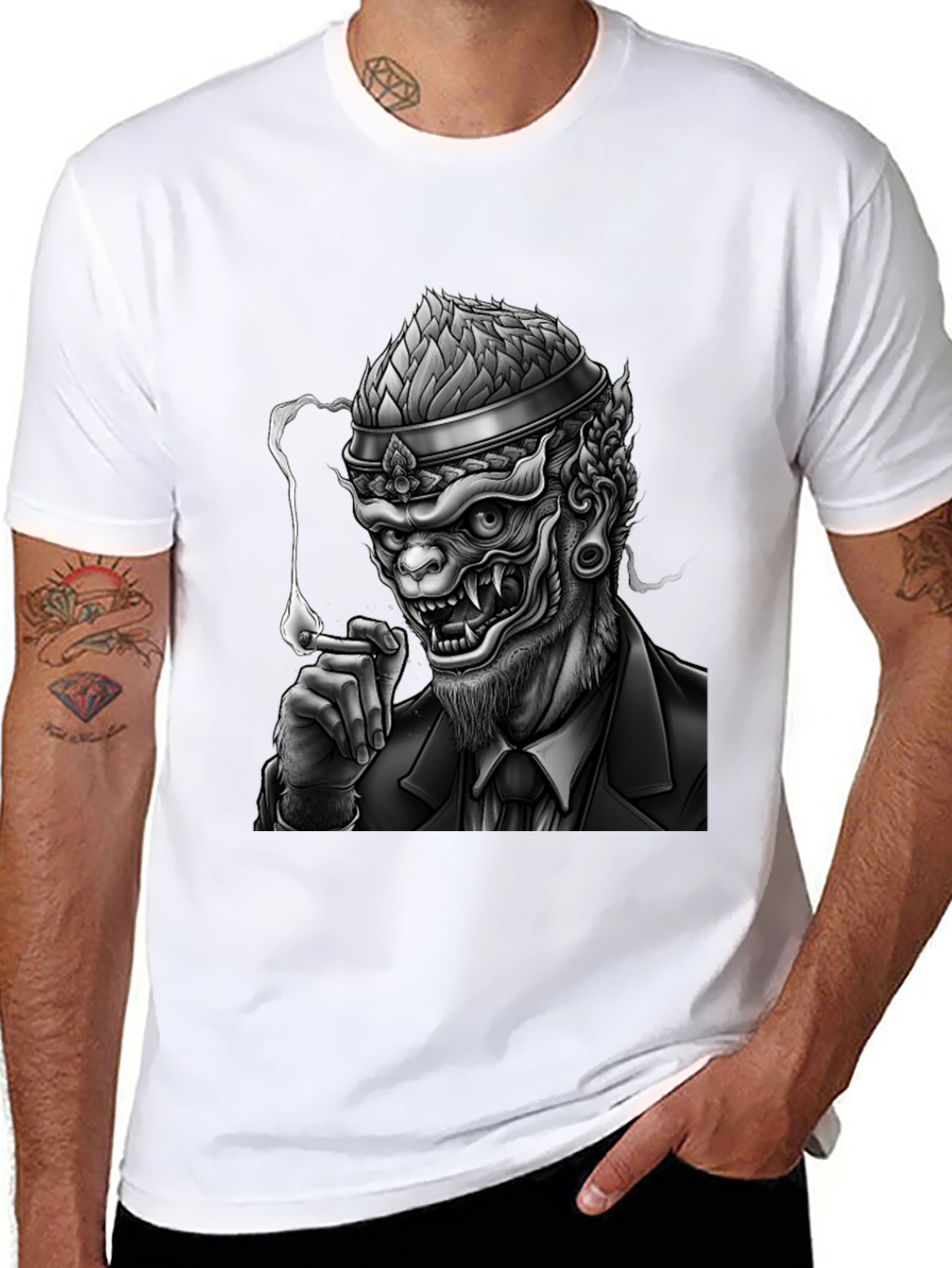 Black Smoking Demon Graphic Tee - Black view 8