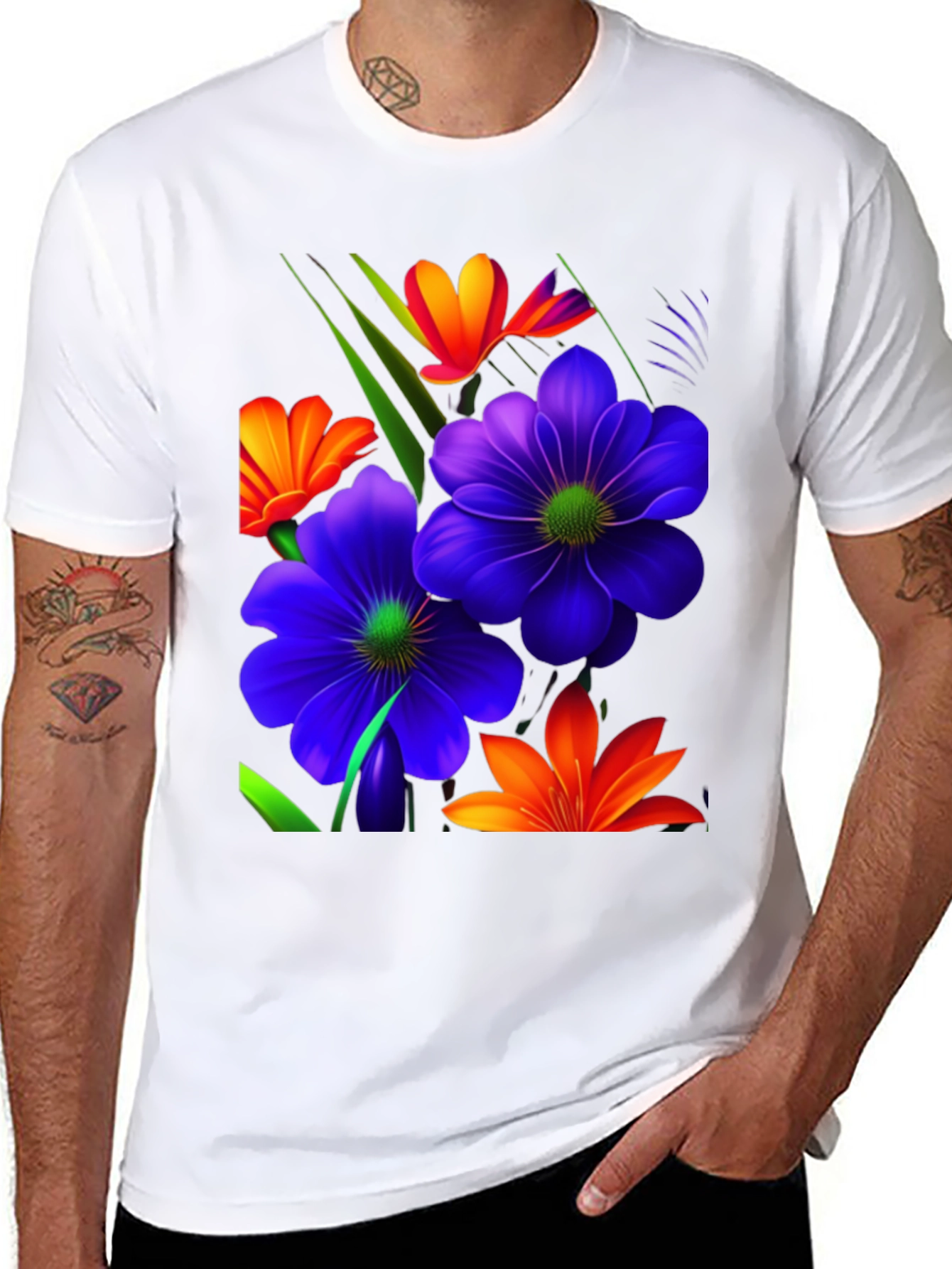 Black Floral Design T-Shirt - Bold & Vibrant view 8